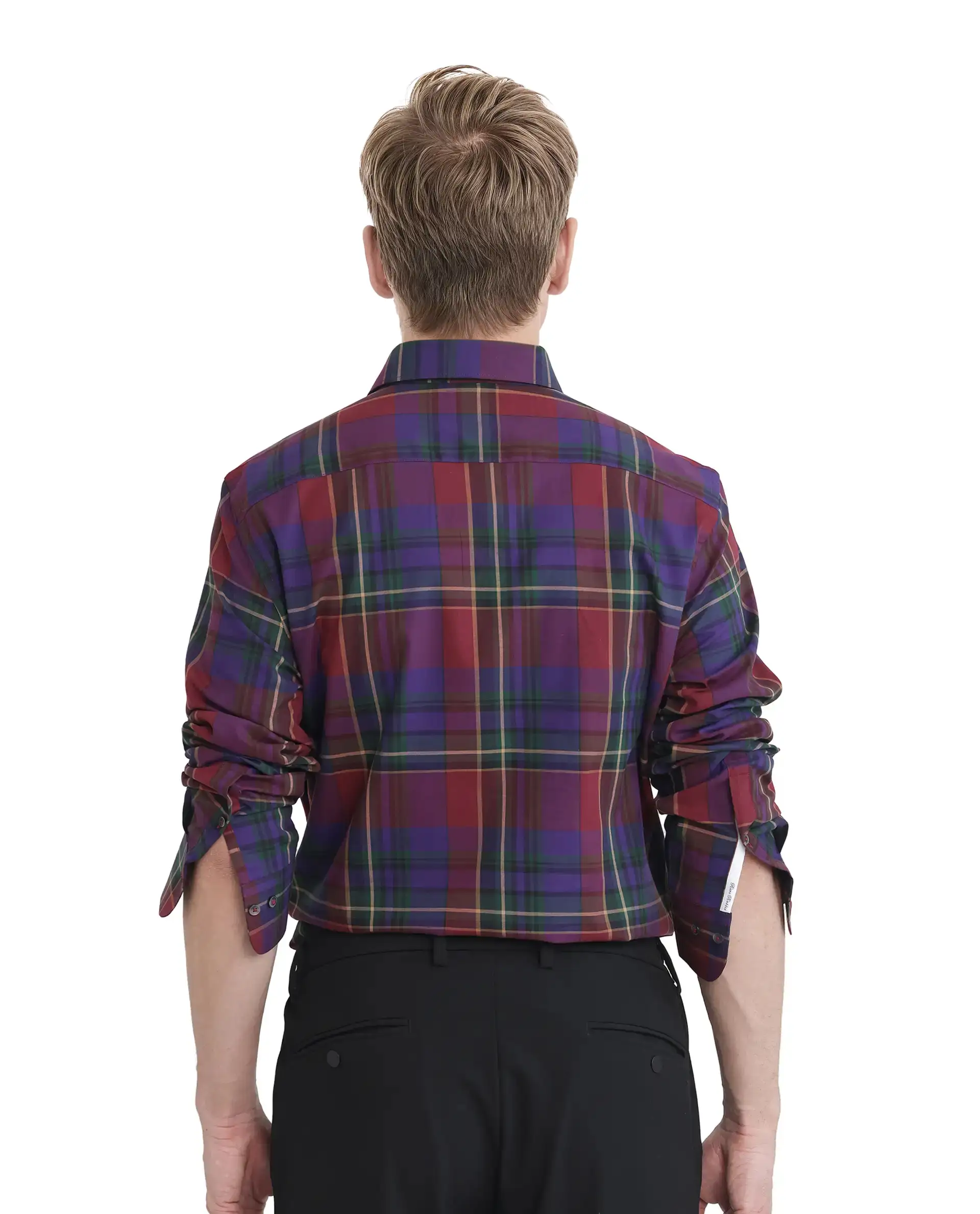 Rare Rabbit Men's Cruner Dark Purple Cotton Checked Print Regular Fit Full Sleeve Collared Shirt - Image 4