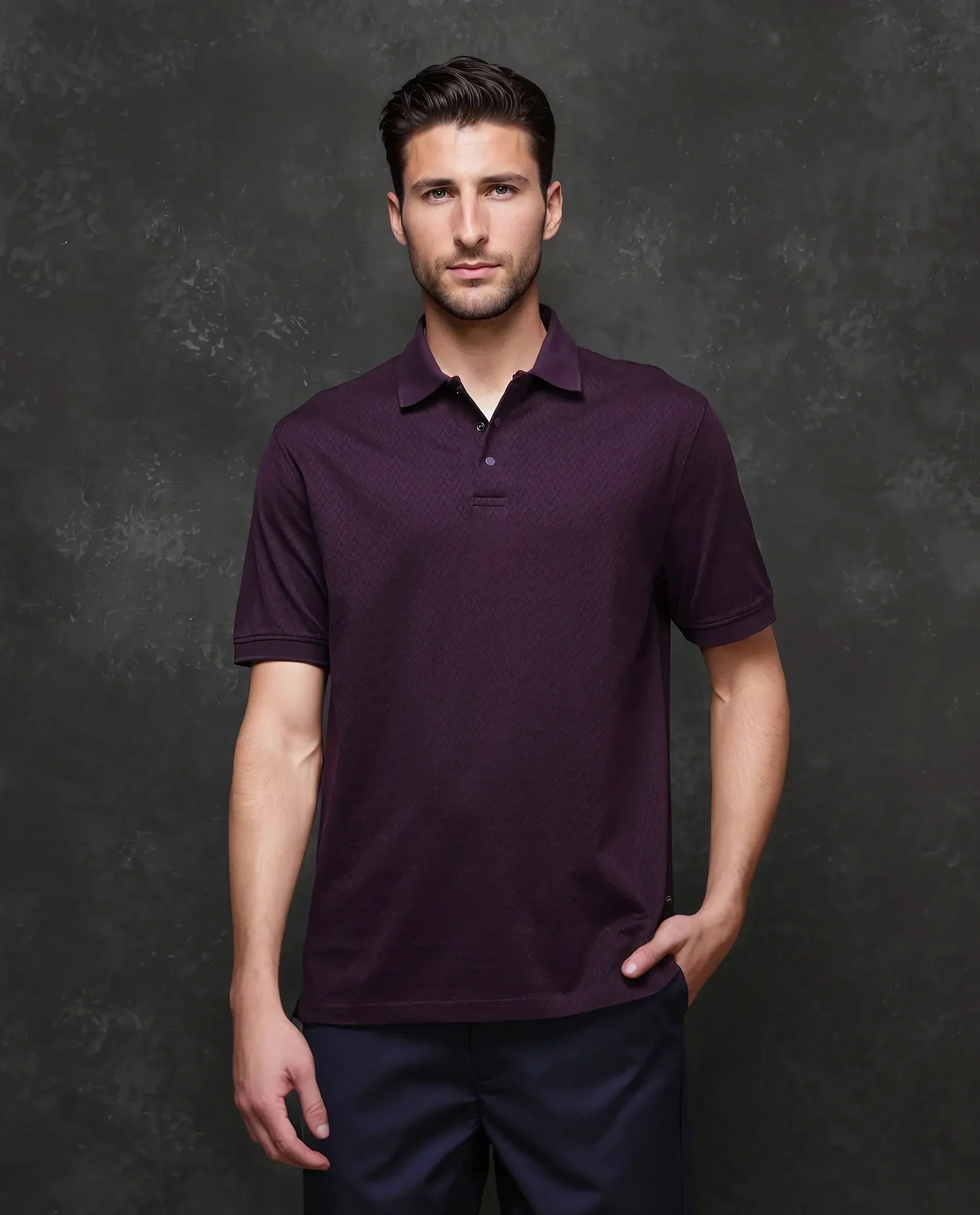 Rare Rabbit Men's Cotton Jacquard Regular Fit Half Sleeve Polo