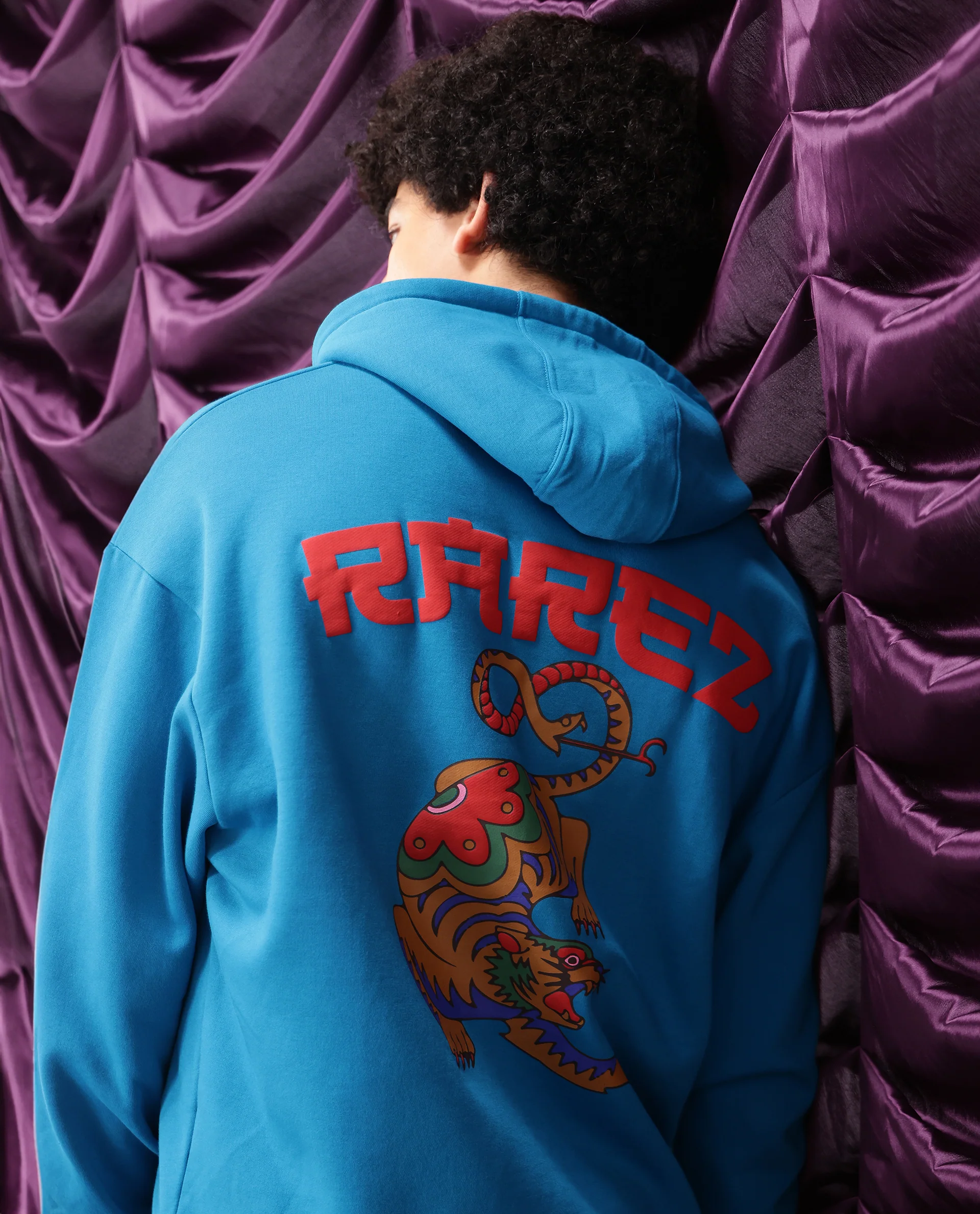 Rare Rabbit Men's Dary Flouroscent Blue Cotton Puff Print Boxy Fit Full Sleeve Hooded Sweatshirt - Image 10