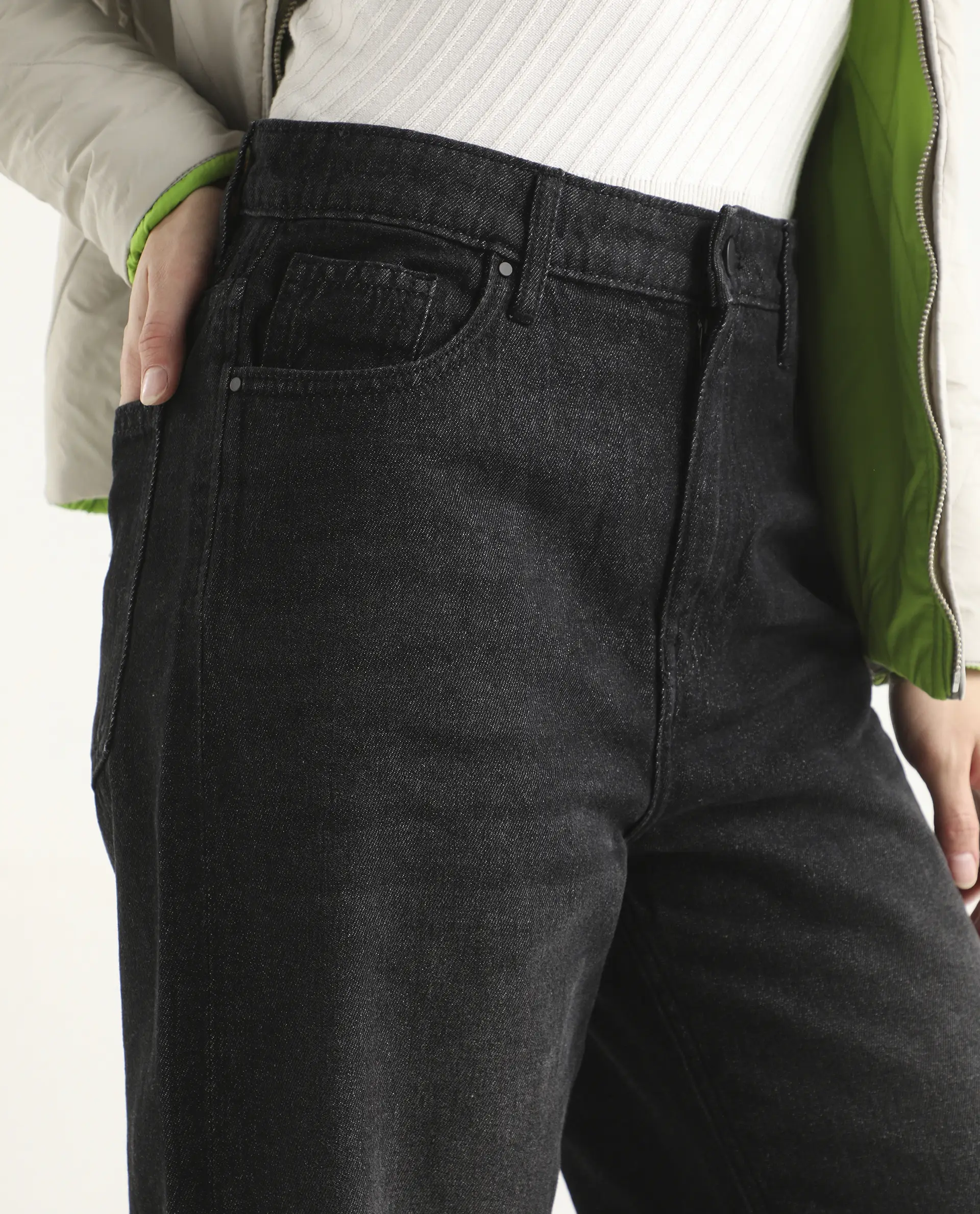 Rareism Women's Dency Black Cotton Straight Plain Jeans - Image 4