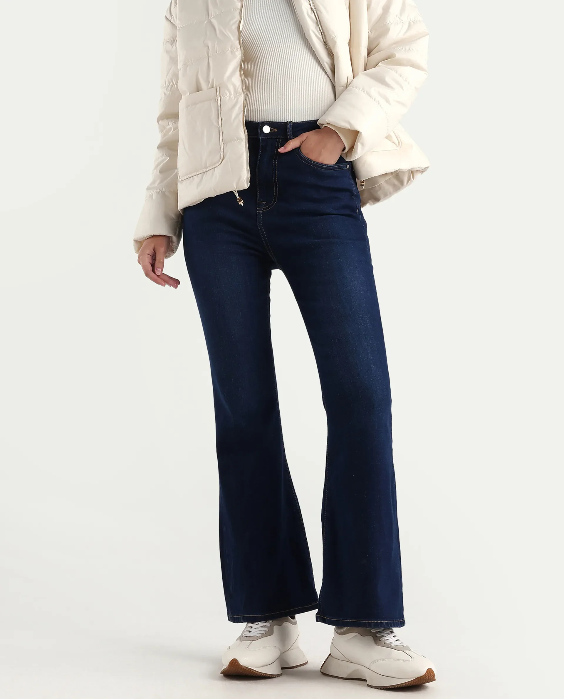 Rareism Women's Denfa Dark Blue Cotton Blend Bootcut Plain Jeans - Image 2
