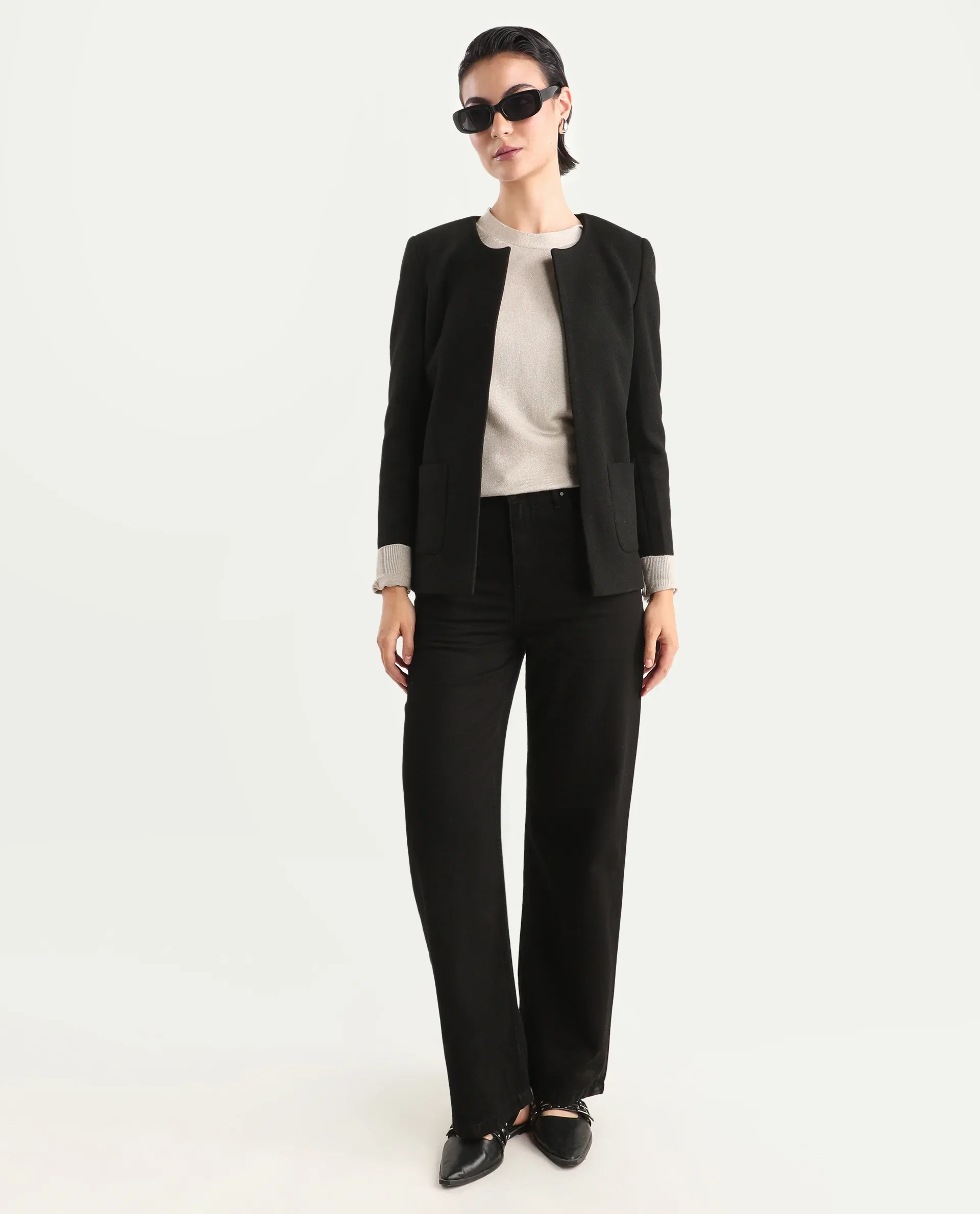 Rareism Women's Denmy Black Cotton Straight Plain Jeans