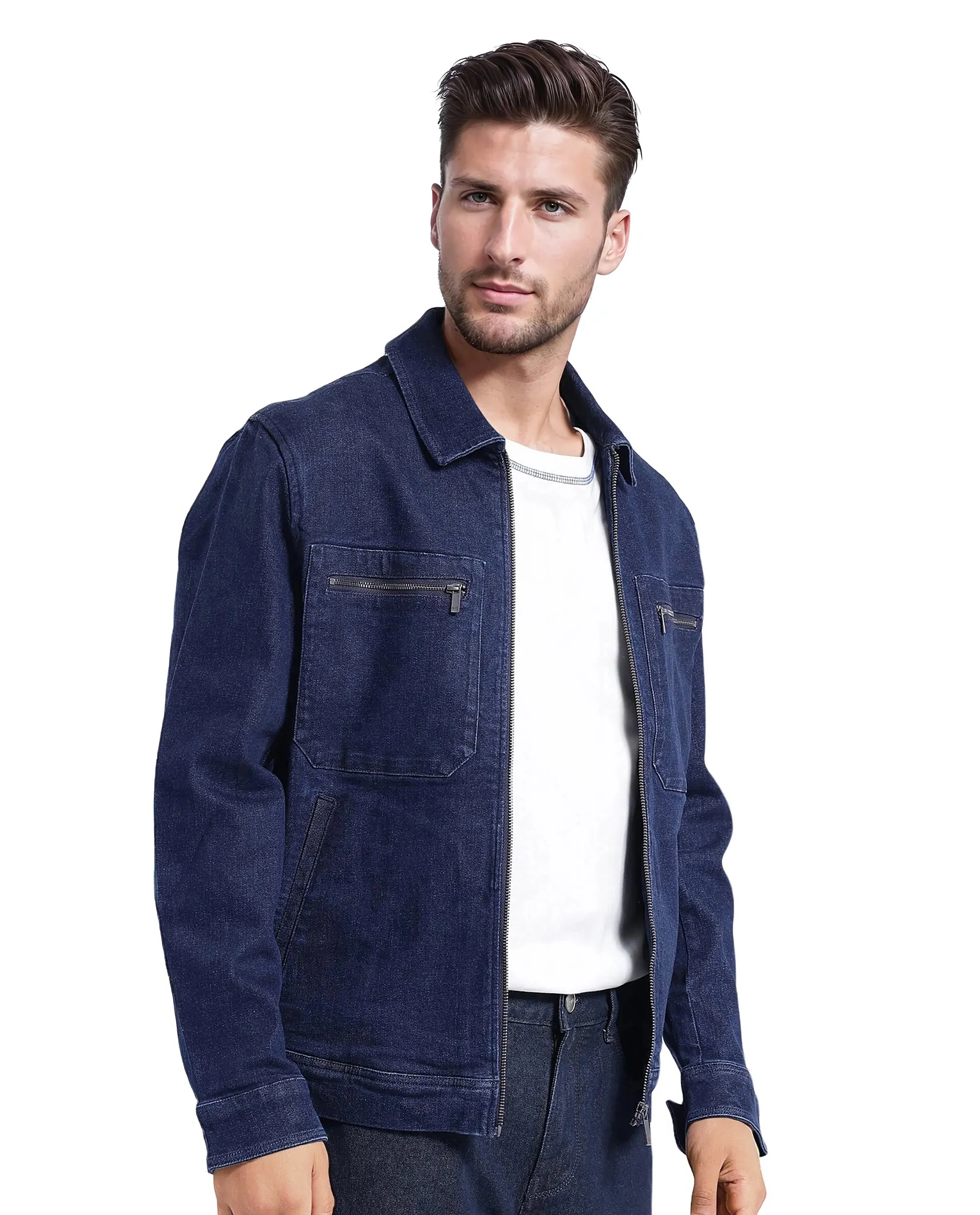 Rare Rabbit Men's Denner Dark Blue Cotton Plain Relaxed Fit Full Sleeve Spread Collar Jacket - Image 5