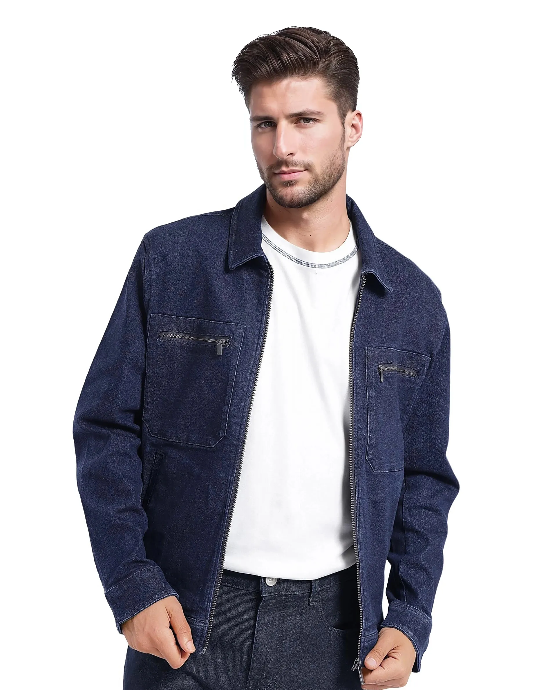 Rare Rabbit Men's Denner Dark Blue Cotton Plain Relaxed Fit Full Sleeve Spread Collar Jacket - Image 6