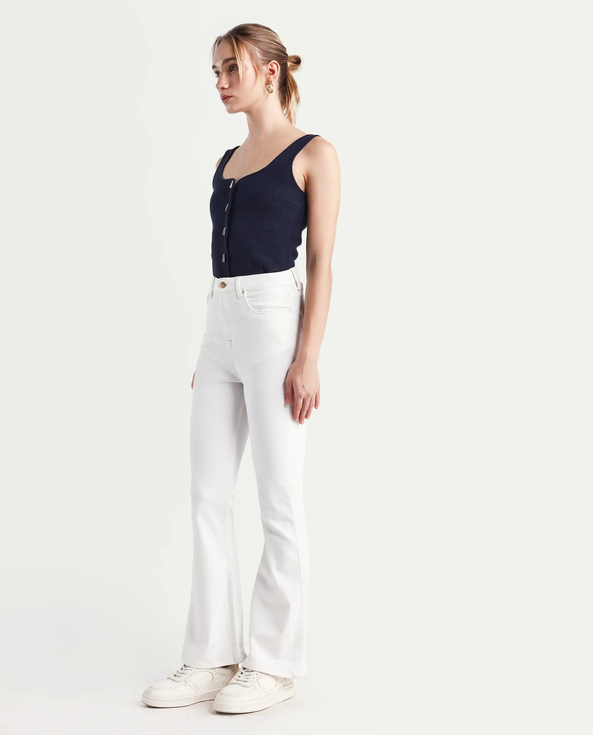 Rareism Women's Denro White Cotton Blend Bootcut Plain Jeans - Image 6