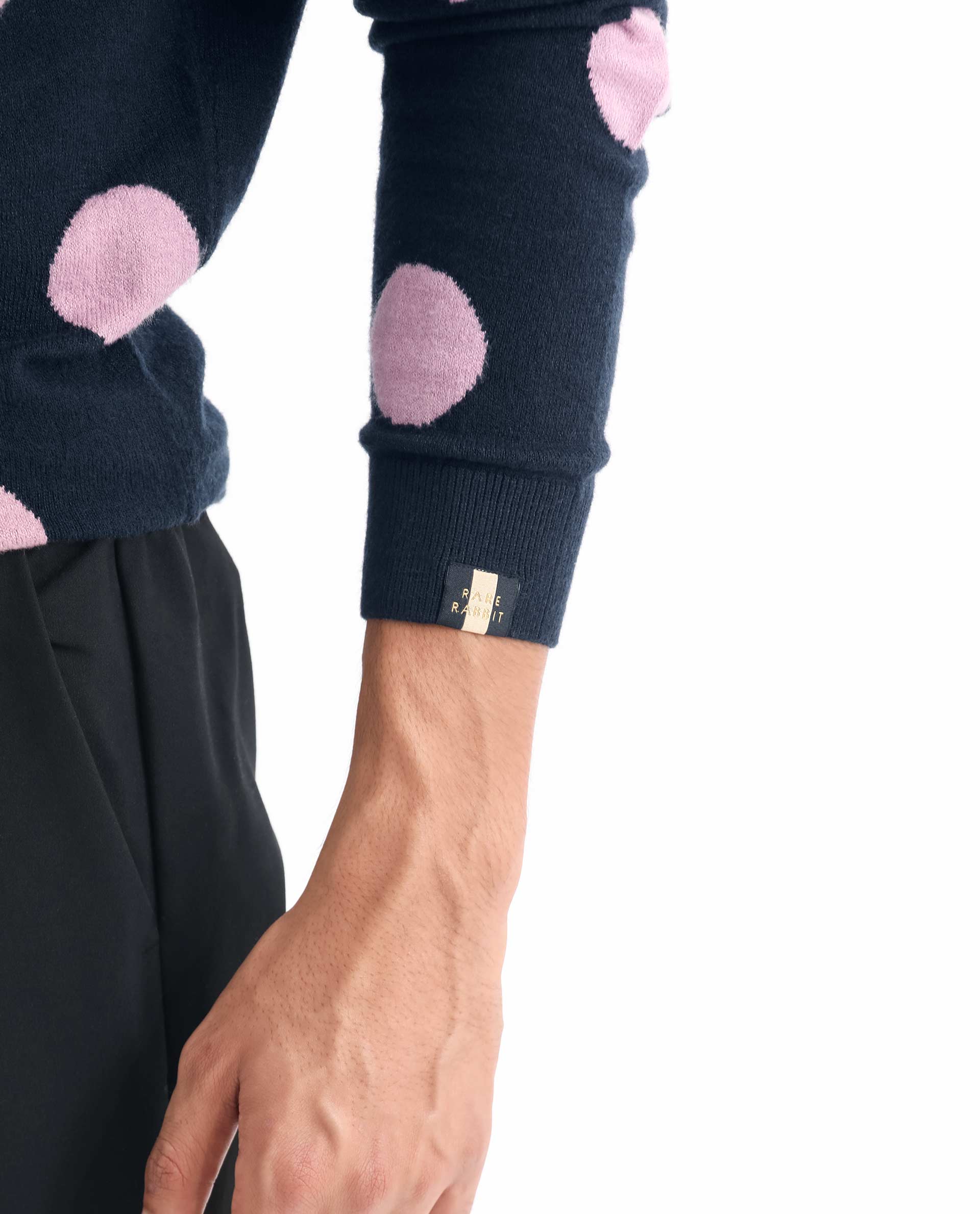 Rare Rabbit Men's Deremy Navy Viscose Polka Print Relaxed Fit Full Sleeve Crew Neck Sweater - Image 5