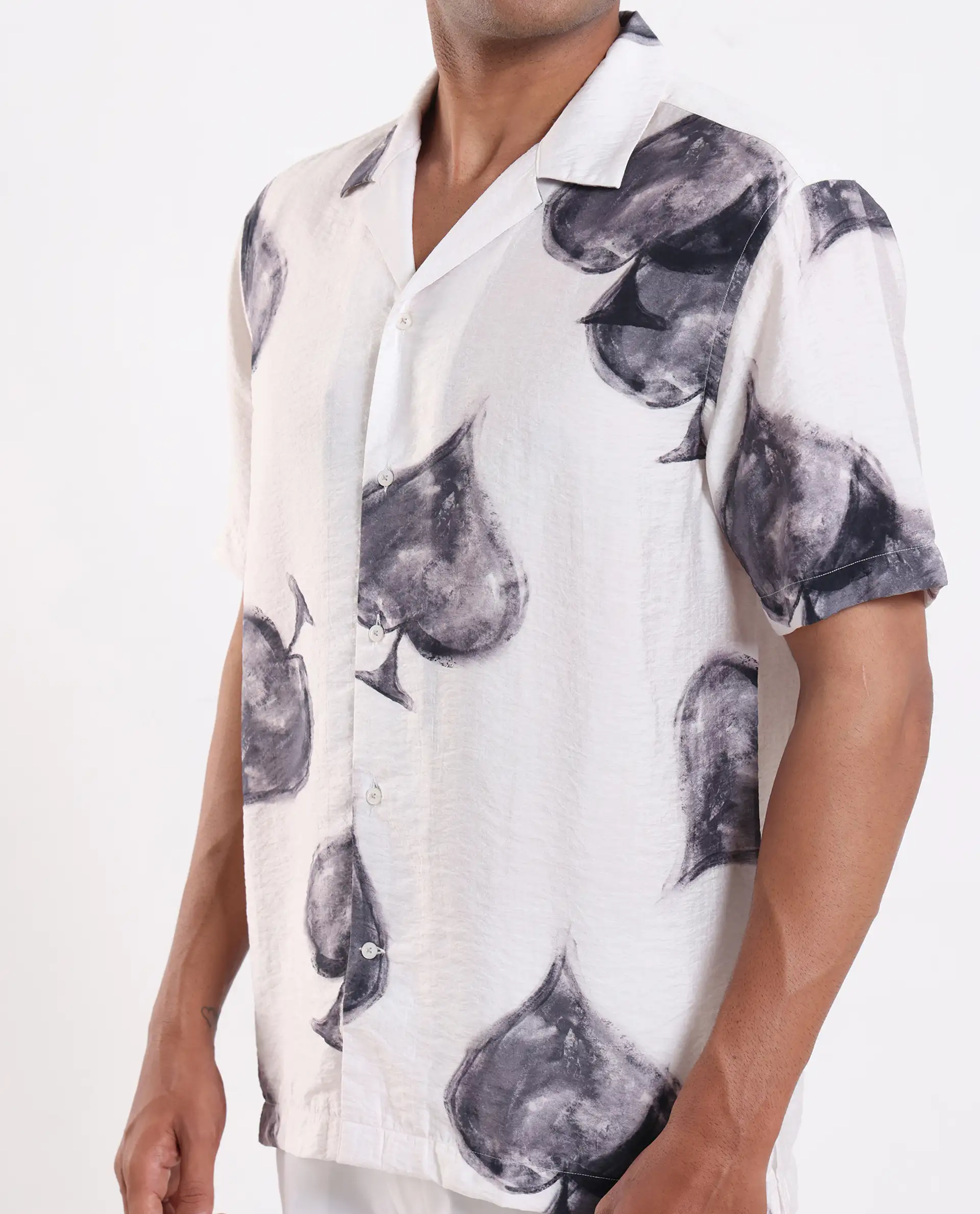 Rare Rabbit Men's Diam White Viscose Digital Print Regular Fit Half Sleeve Cuban Collar Shirt - Image 4