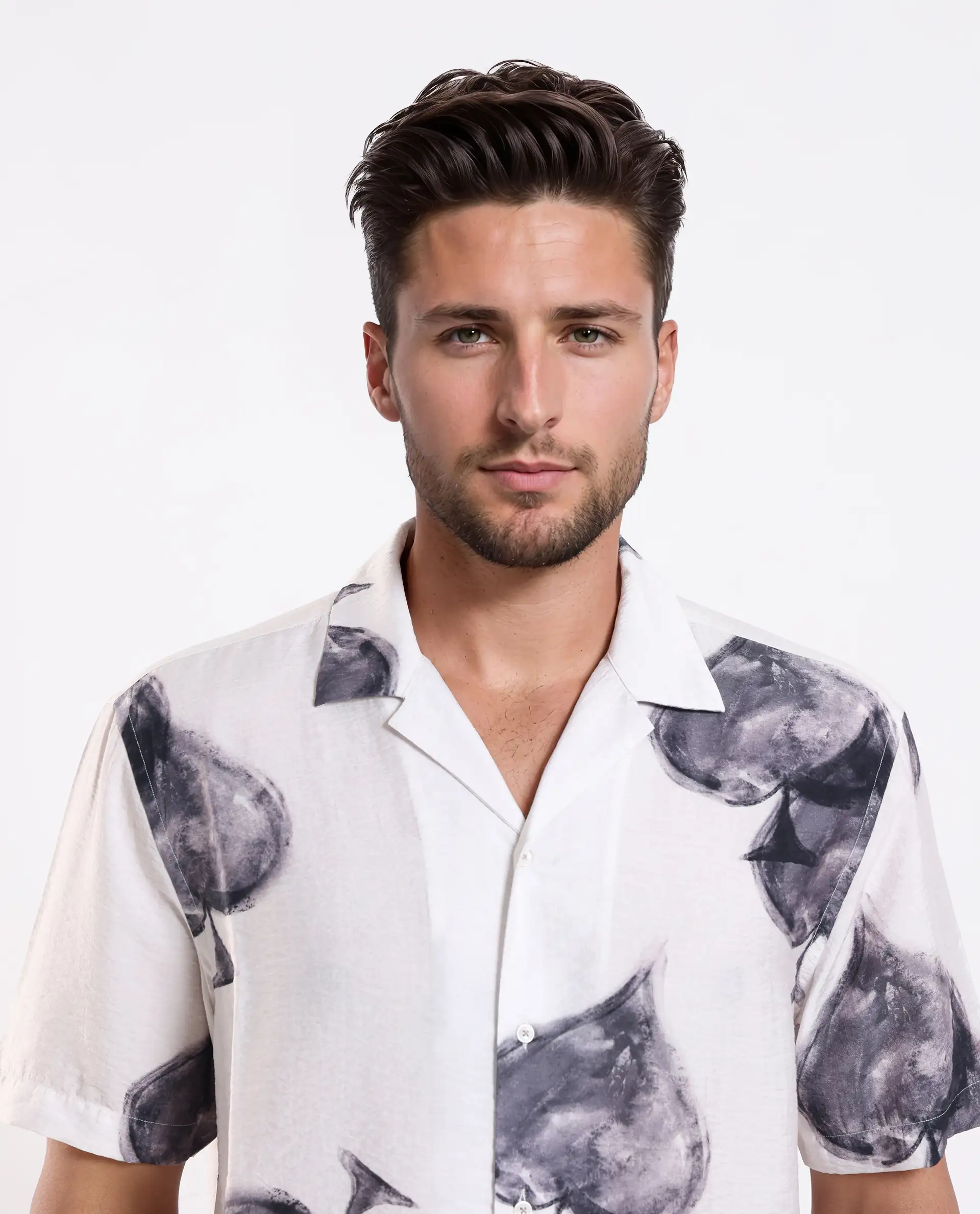 Rare Rabbit Men's Diam White Viscose Digital Print Regular Fit Half Sleeve Cuban Collar Shirt - Image 8