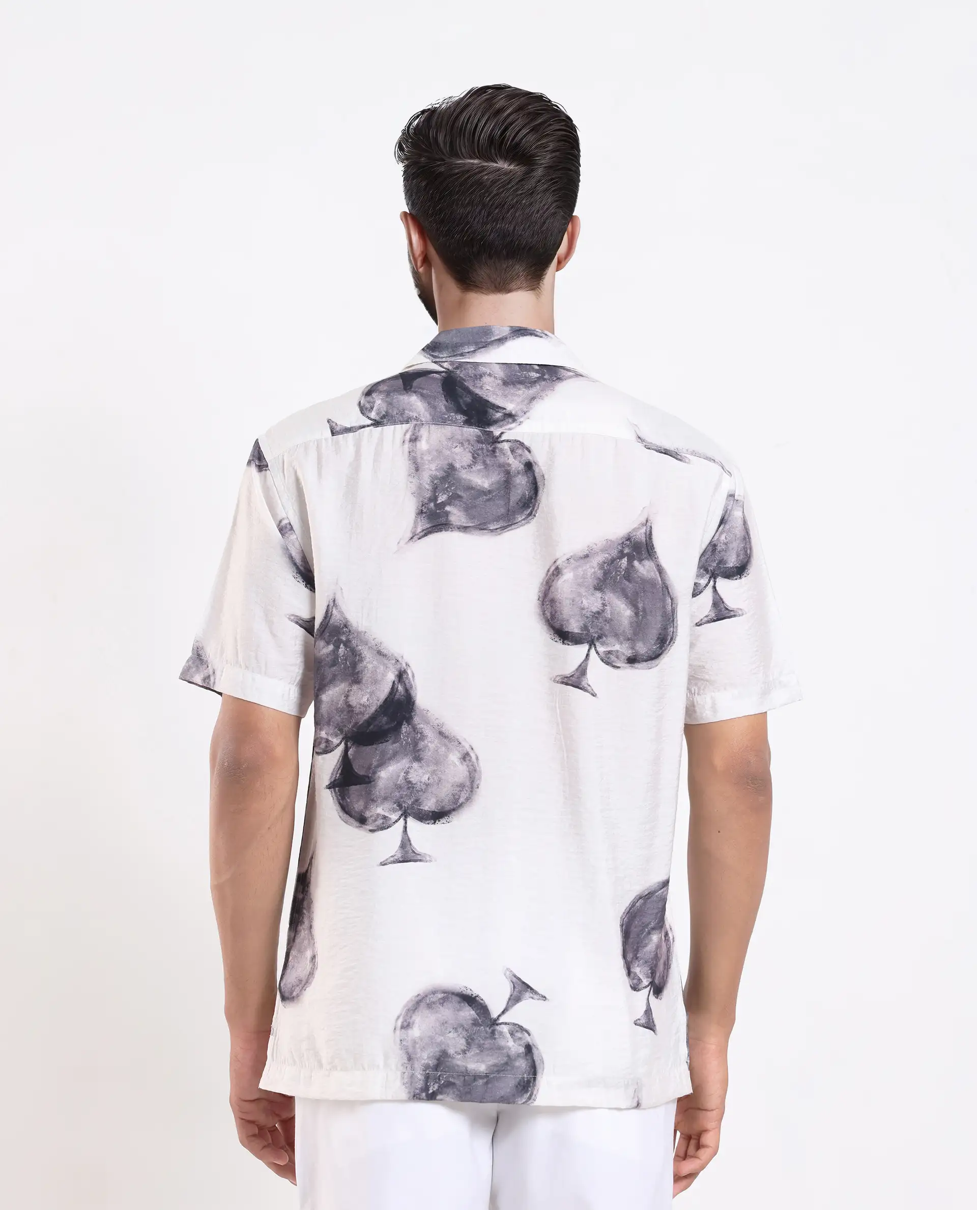 Rare Rabbit Men's Diam White Viscose Digital Print Regular Fit Half Sleeve Cuban Collar Shirt - Image 9