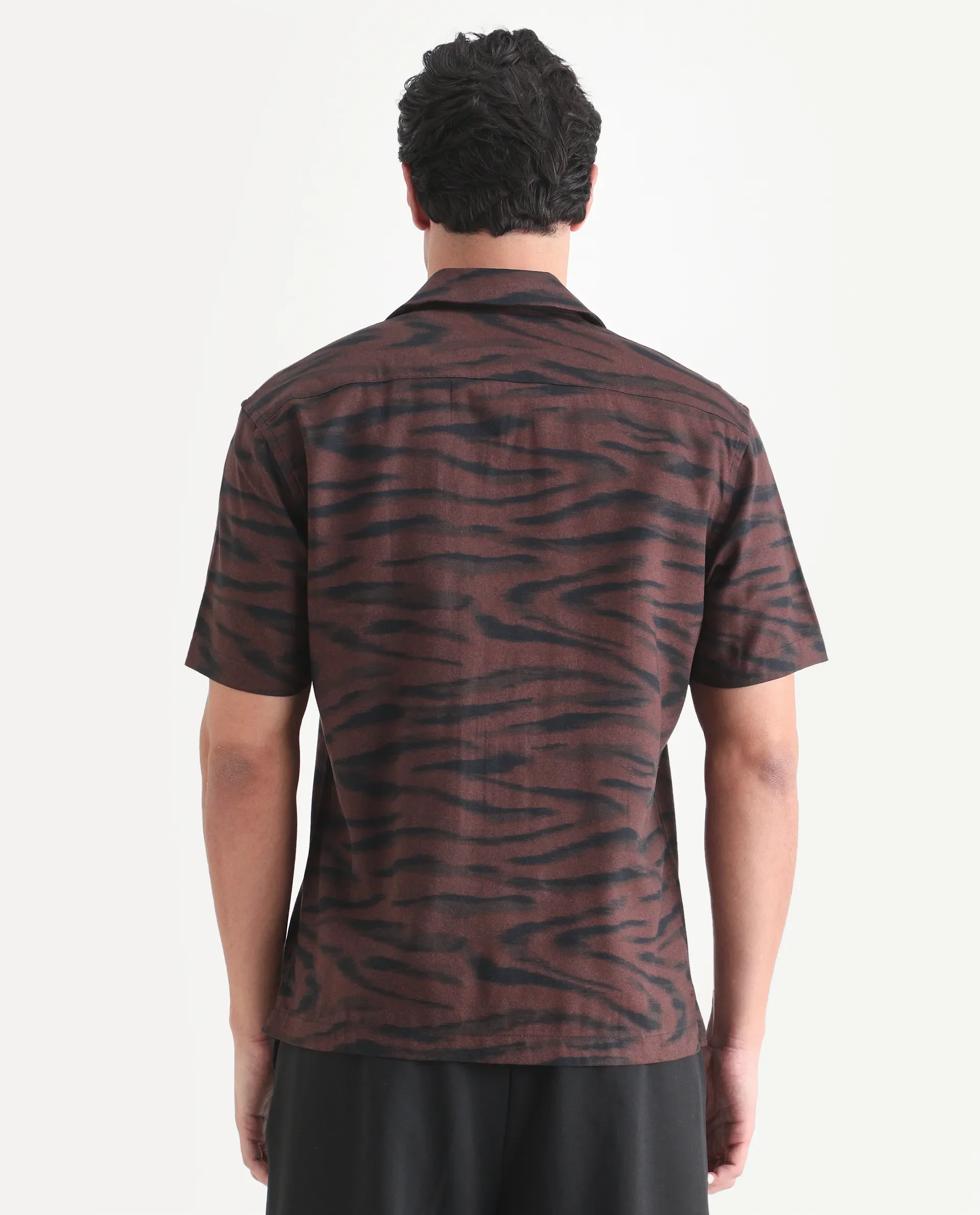 Rare Rabbit Men's Dins Dusky Maroon Cotton Blend Fabric Half Sleeve Cuban Collar Regular Fit Abstract Print Shirt - Image 7