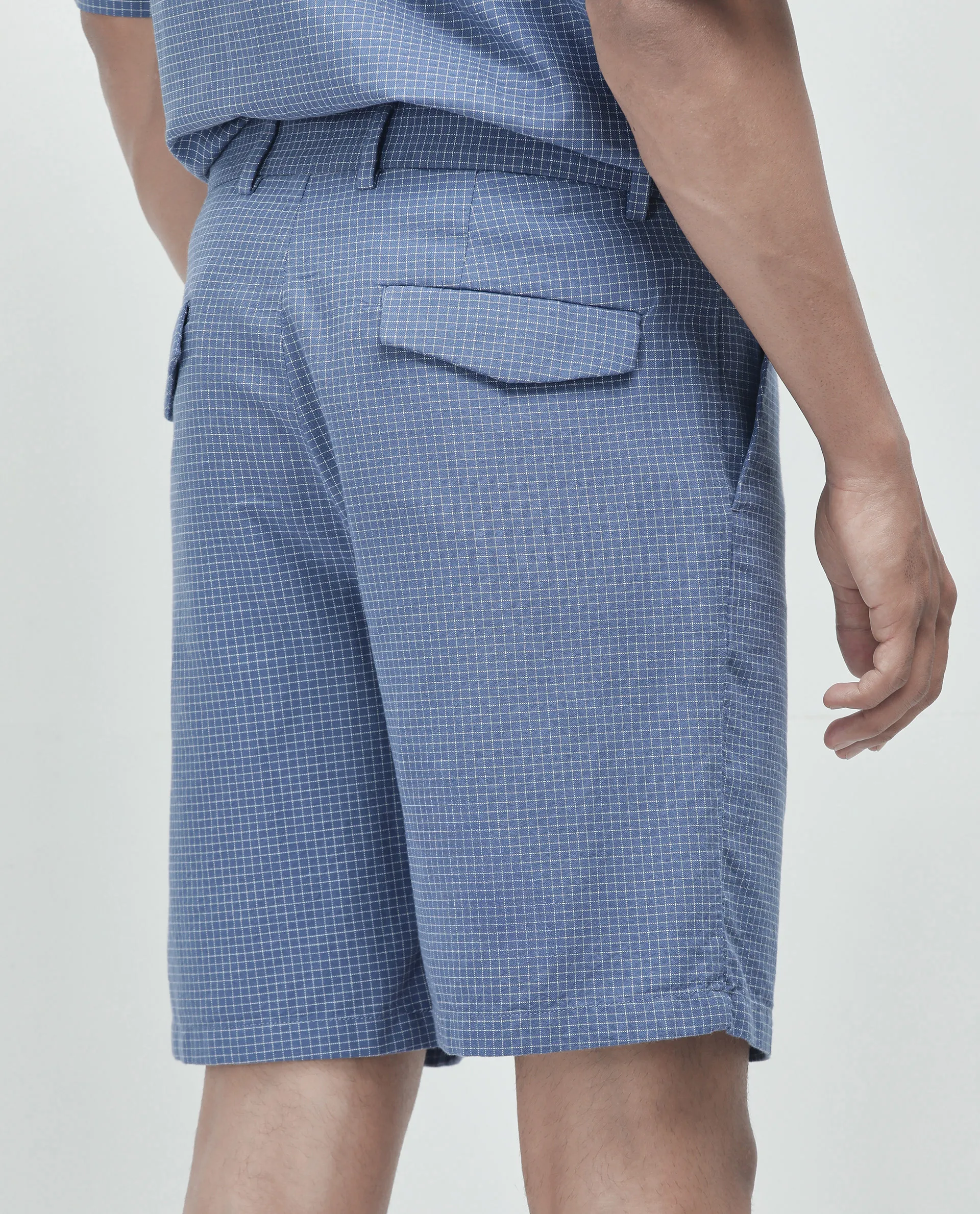 Rare Rabbit Men's Dorn Blue Cotton Blend Checked Print Relaxed Fit Shorts - Image 10