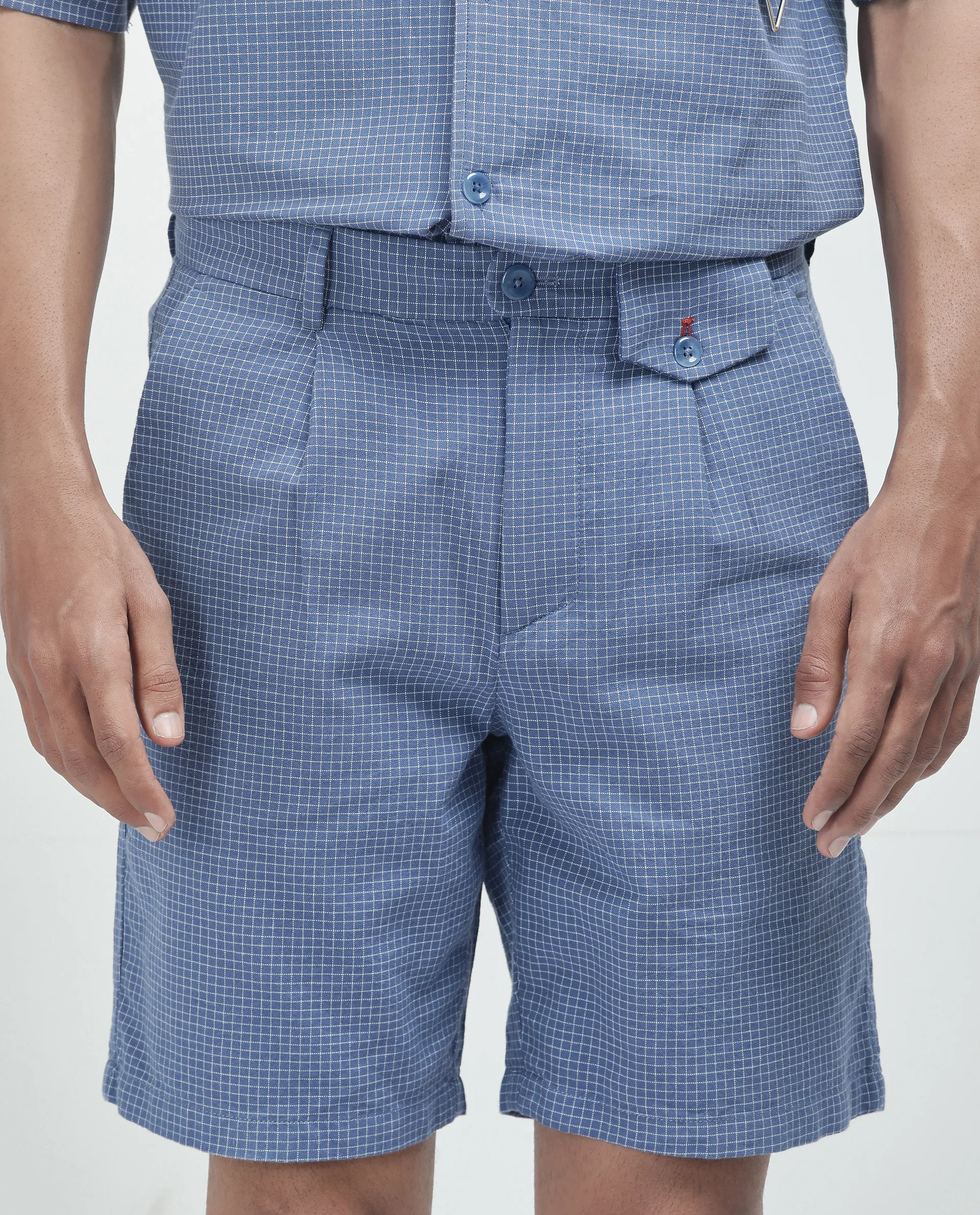 Rare Rabbit Men's Dorn Blue Cotton Blend Checked Print Relaxed Fit Shorts - Image 8