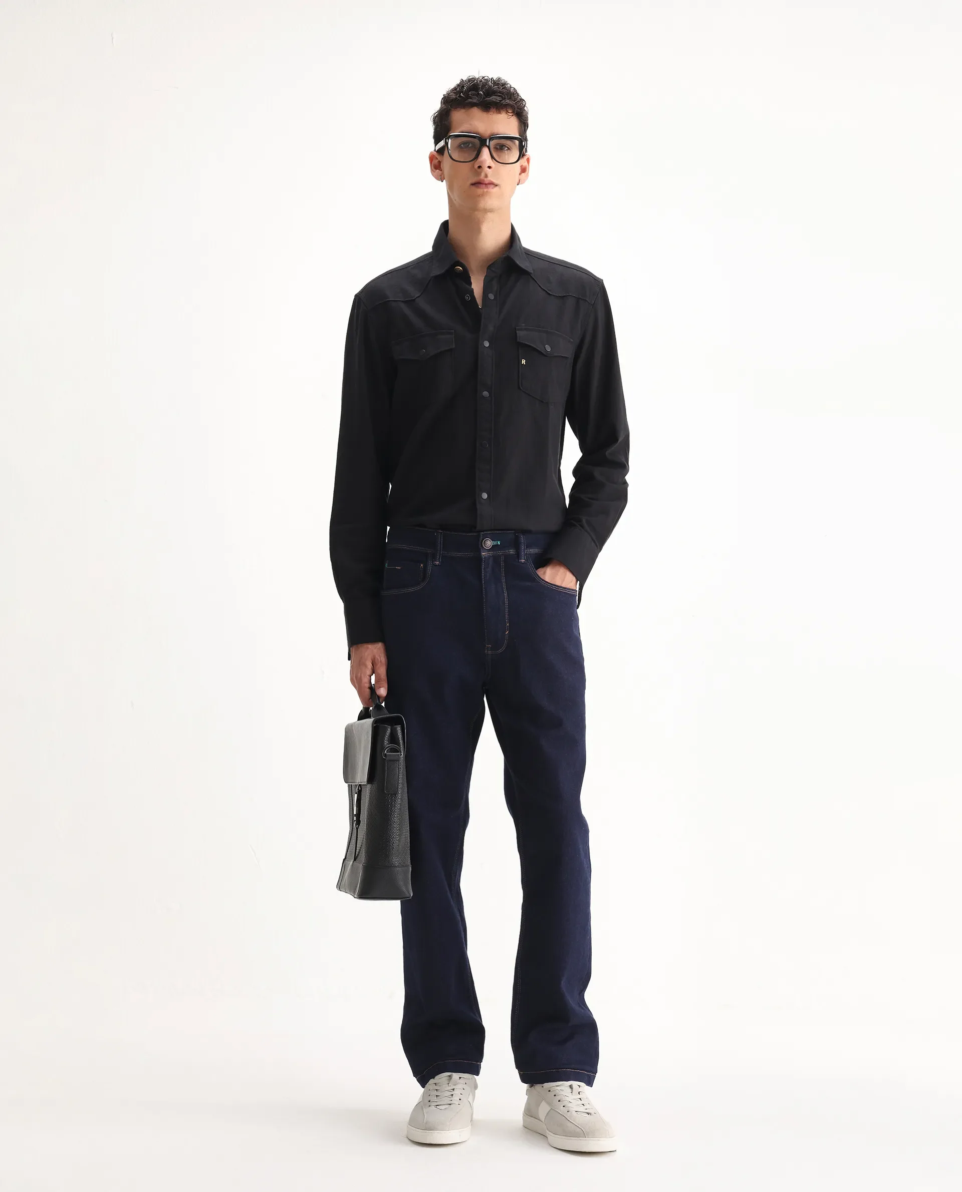 Rare Rabbit Men's Doros Navy Cotton Blend Plain Morris Regular Fit Jeans