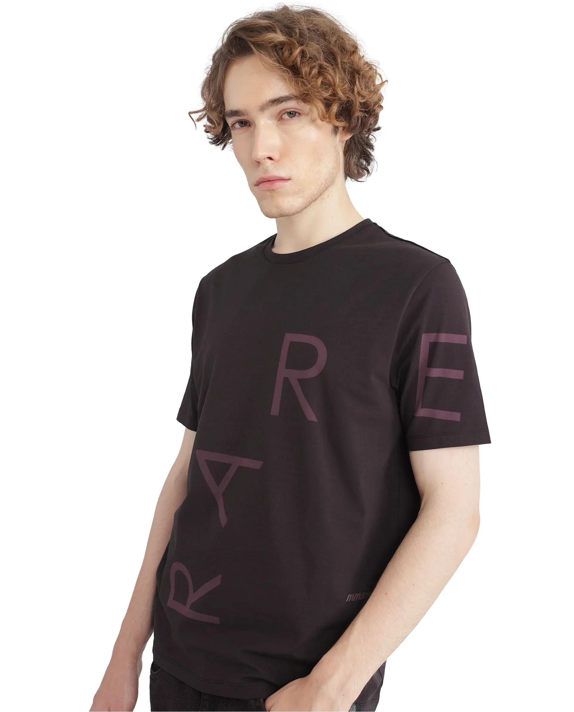 Rare Rabbit Men's Drax Dark Brown Cotton Graphic Print Regular Fit Half Sleeve Crew Neck T-Shirt - Image 7