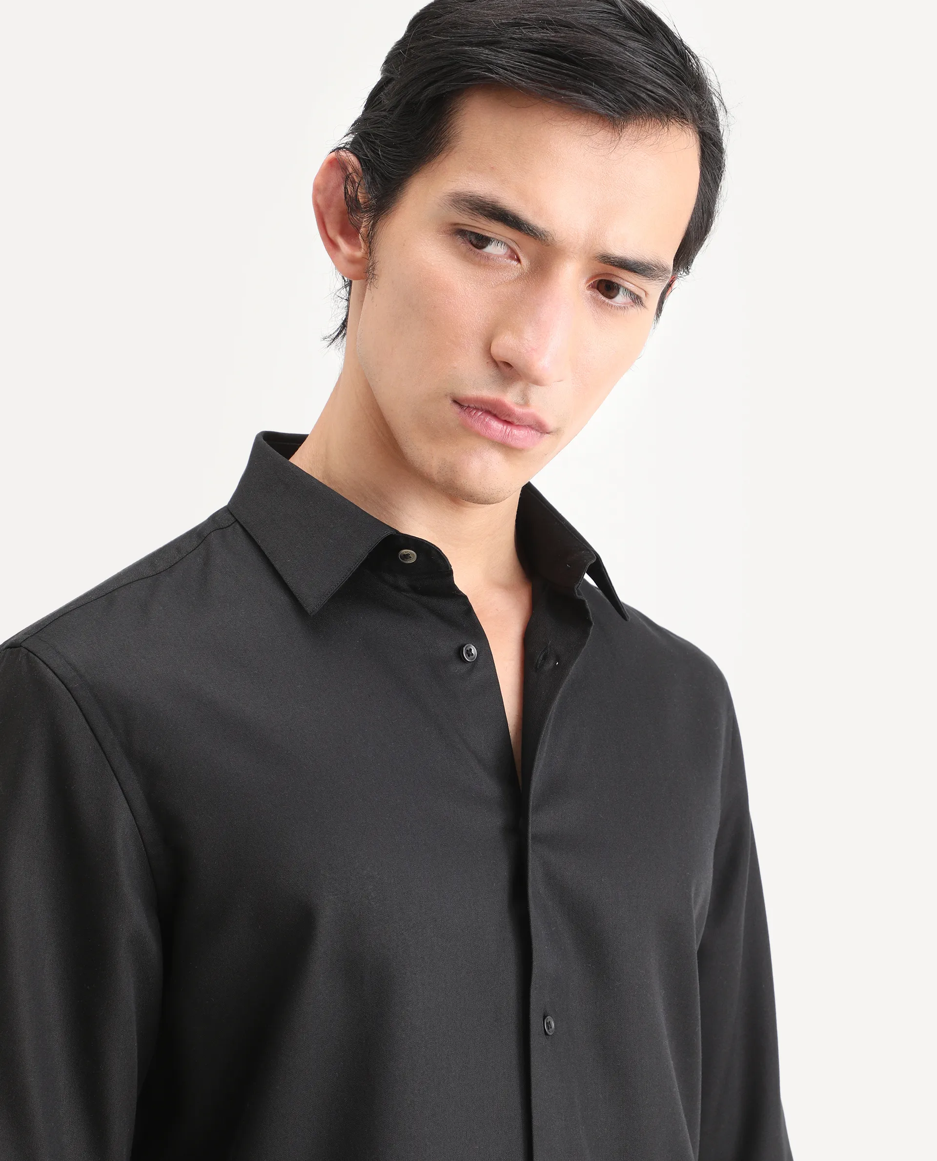 Rare Rabbit Men's Dream Black Tencel Fabric Full Sleeve Spread Collar Morris Regular Fit Plain Shirt - Image 8