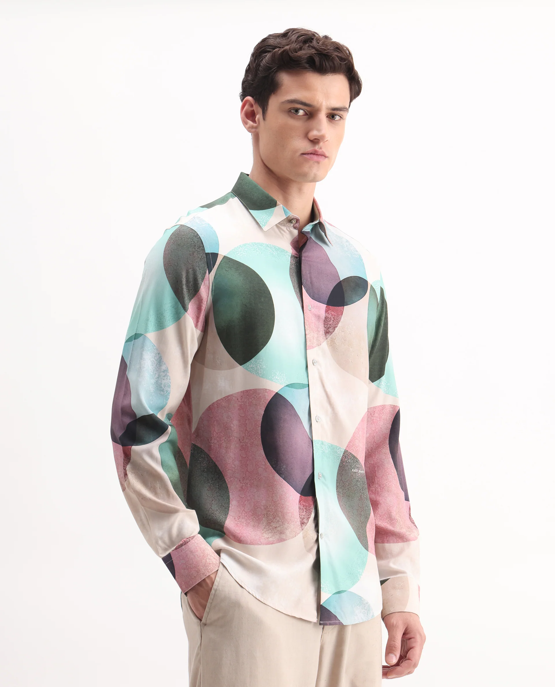 Rare Rabbit Men's Drent-25 Multi Viscose Polka Print Regular Fit Full Sleeve Collared Shirt - Image 4