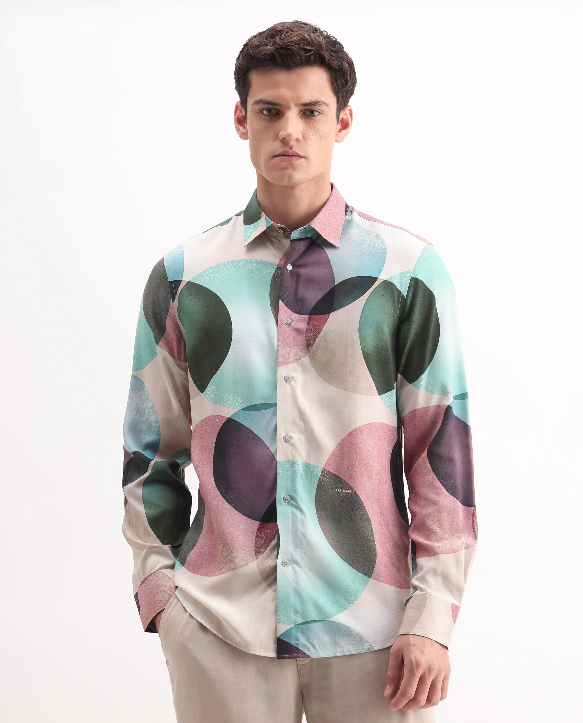 Rare Rabbit Men's Drent-25 Multi Viscose Polka Print Regular Fit Full Sleeve Collared Shirt - Image 5