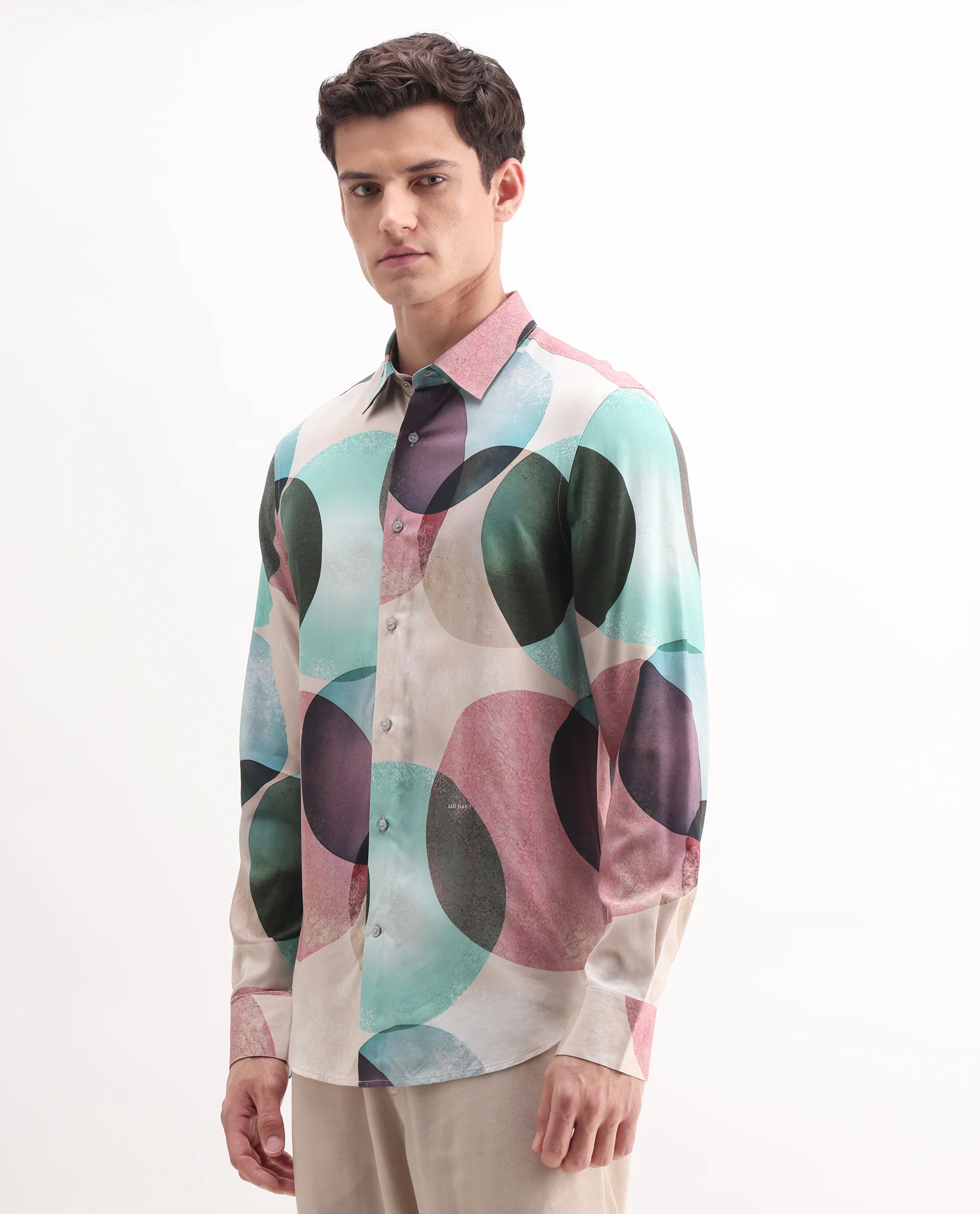 Rare Rabbit Men's Drent Multi Viscose Polka Print Regular Fit Full Sleeve Collared Shirt - Image 4