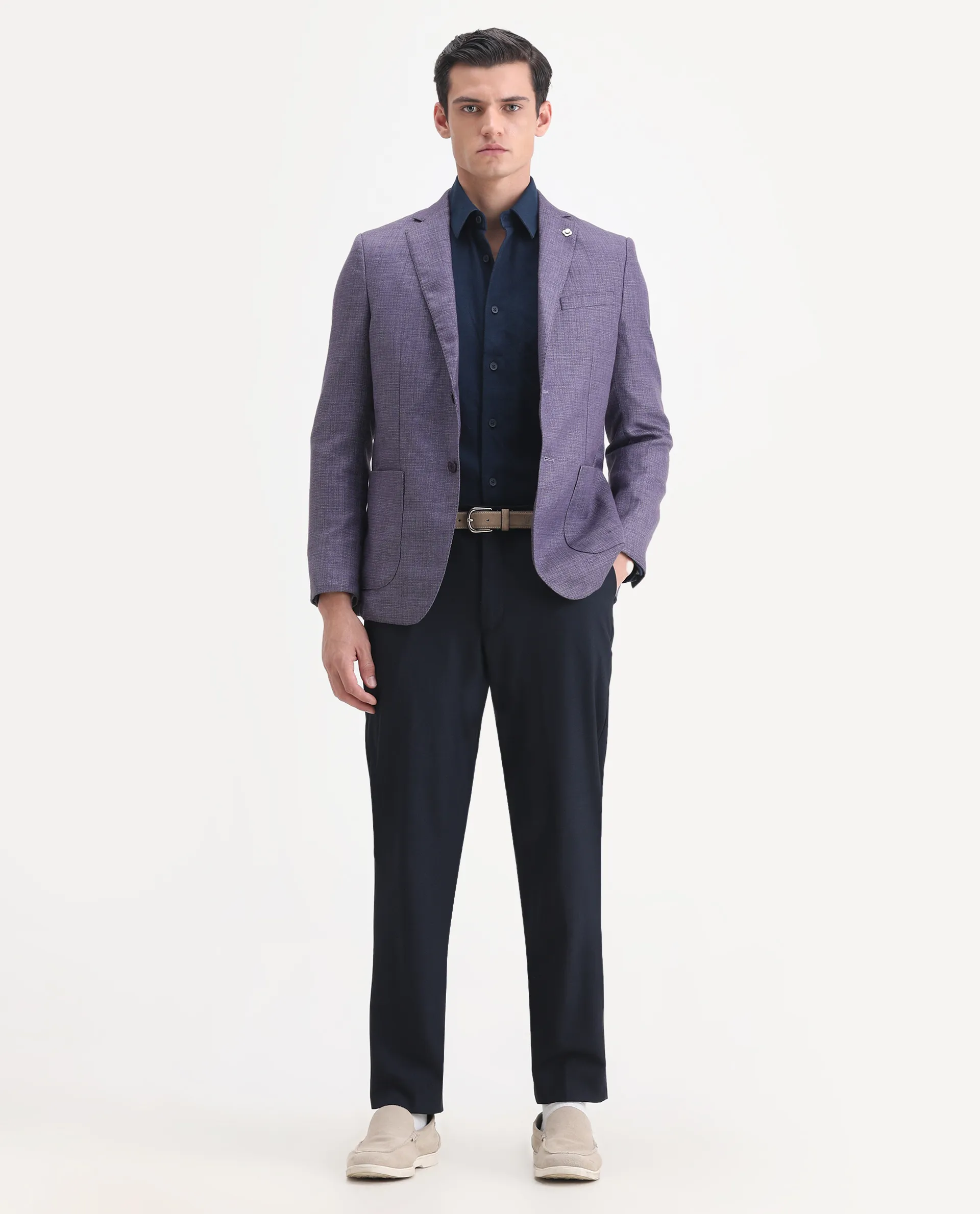 Rare Rabbit Men's Drew Purple Polyester Plain Tailored Fit Full Sleeve Lapel Neck Blazer - Image 2