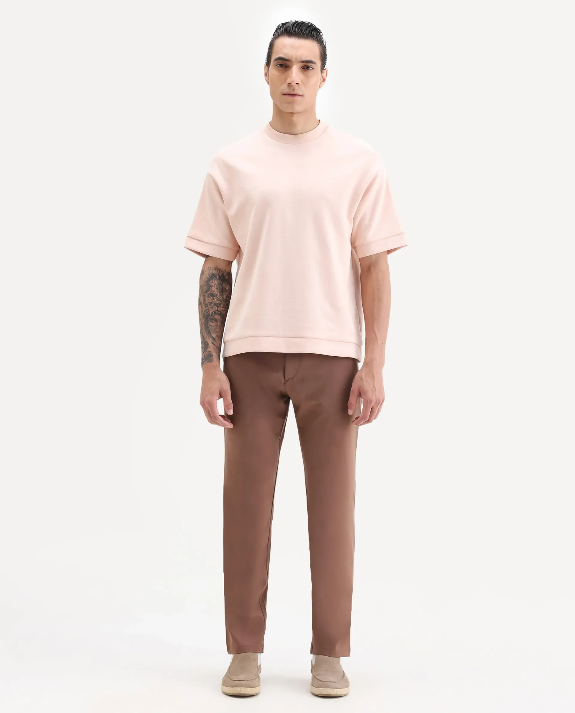 Rare Rabbit Men's Driver-2 Dusky Rust Polyester Blend Plain Regular Fit Trouser