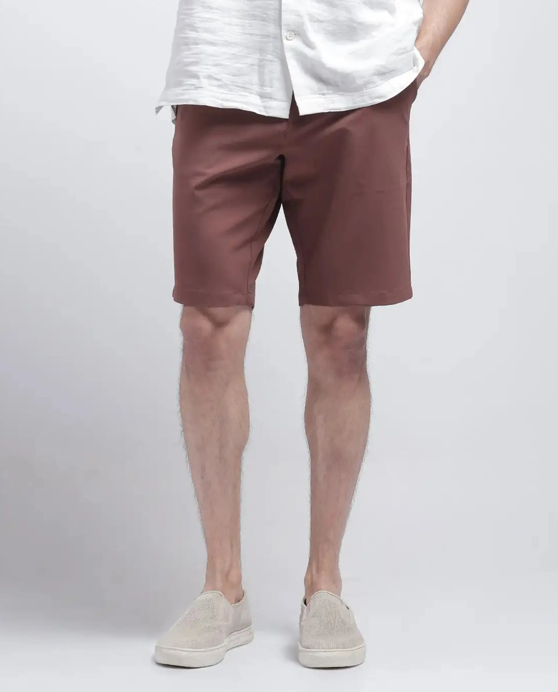 Rare Rabbit Men's Drivo Dusky Rust Cotton Blend Plain Regular Fit Shorts - Image 10