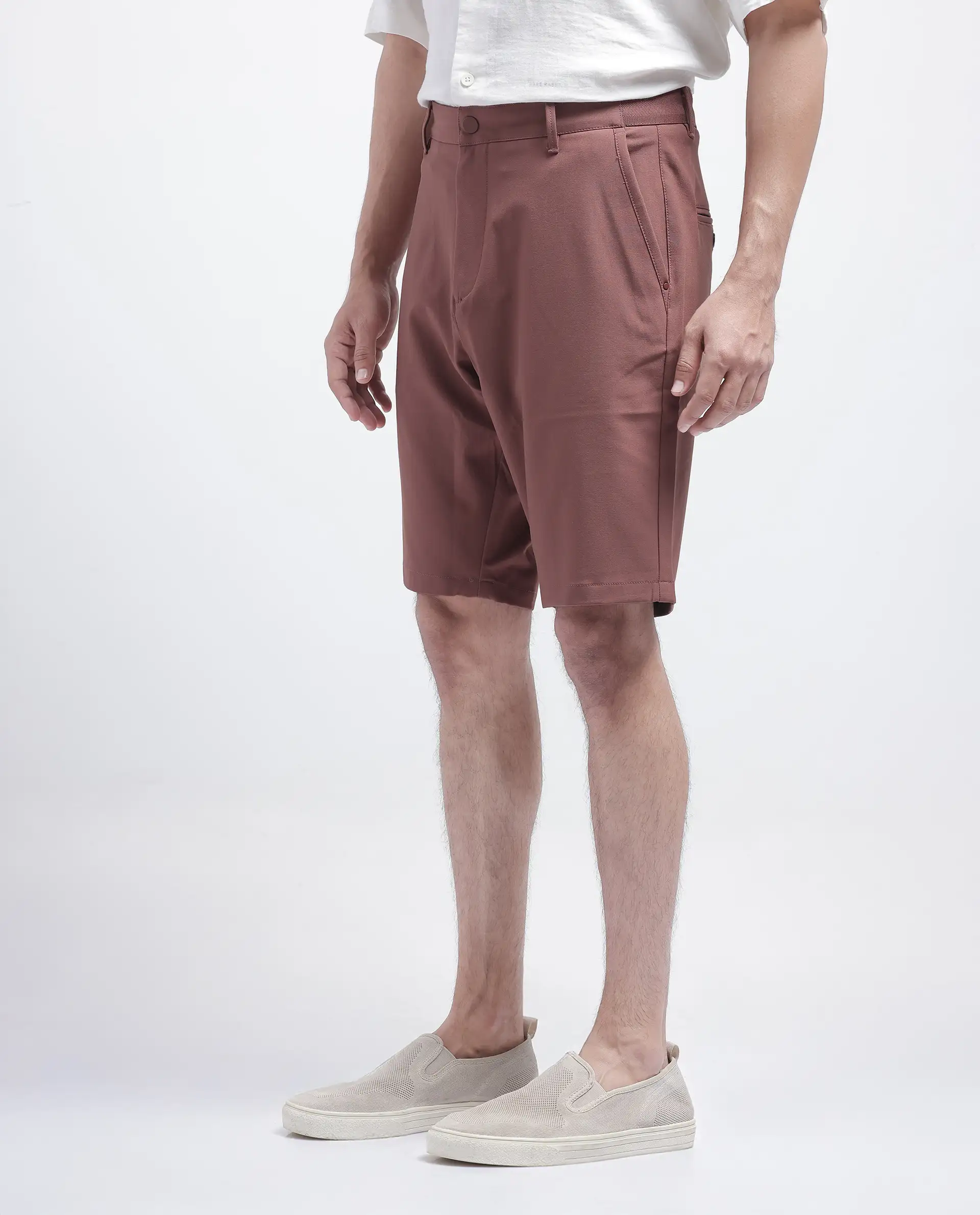 Rare Rabbit Men's Drivo Dusky Rust Cotton Blend Plain Regular Fit Shorts - Image 3