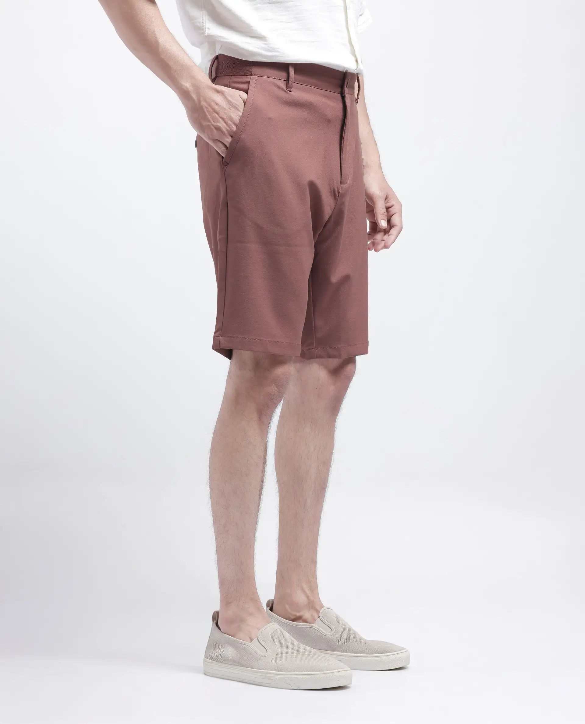 Rare Rabbit Men's Drivo Dusky Rust Cotton Blend Plain Regular Fit Shorts - Image 4
