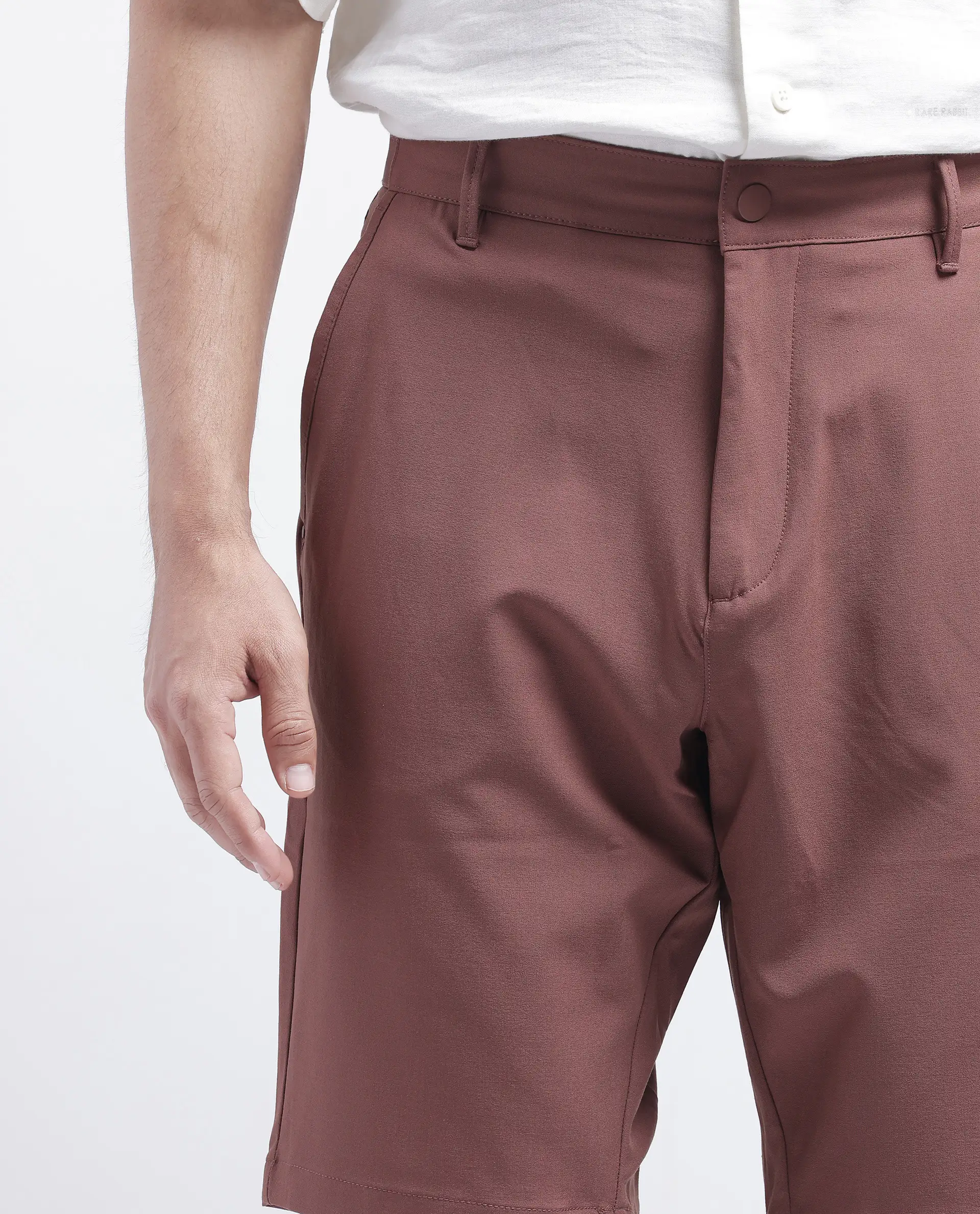 Rare Rabbit Men's Drivo Dusky Rust Cotton Blend Plain Regular Fit Shorts - Image 5