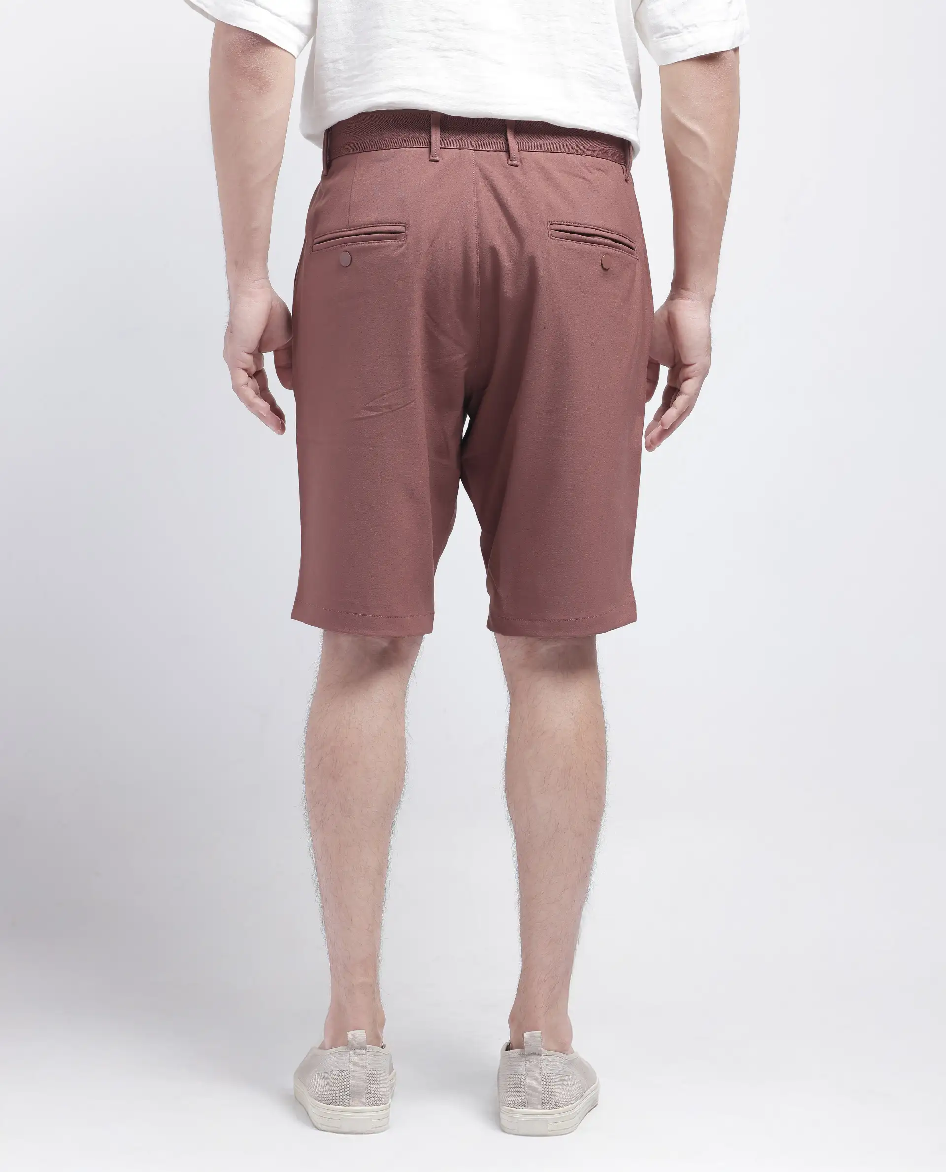 Rare Rabbit Men's Drivo Dusky Rust Cotton Blend Plain Regular Fit Shorts - Image 7