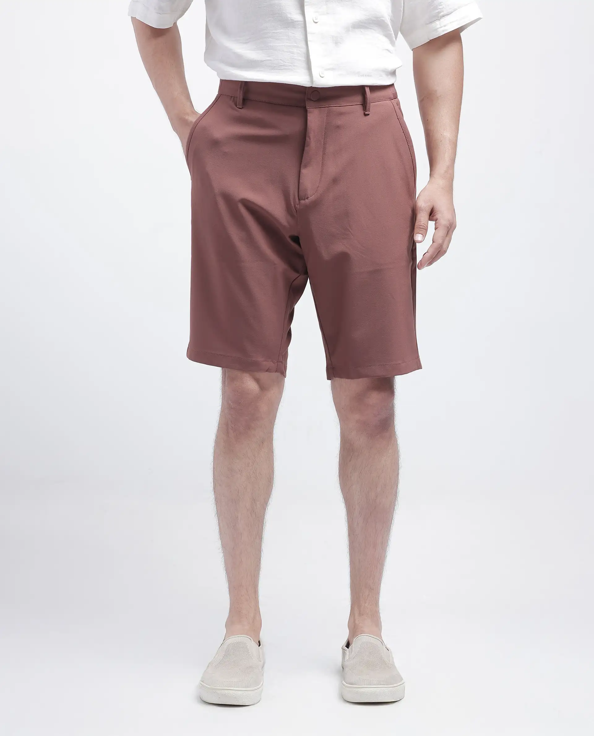Rare Rabbit Men's Drivo Dusky Rust Cotton Blend Plain Regular Fit Shorts - Image 9