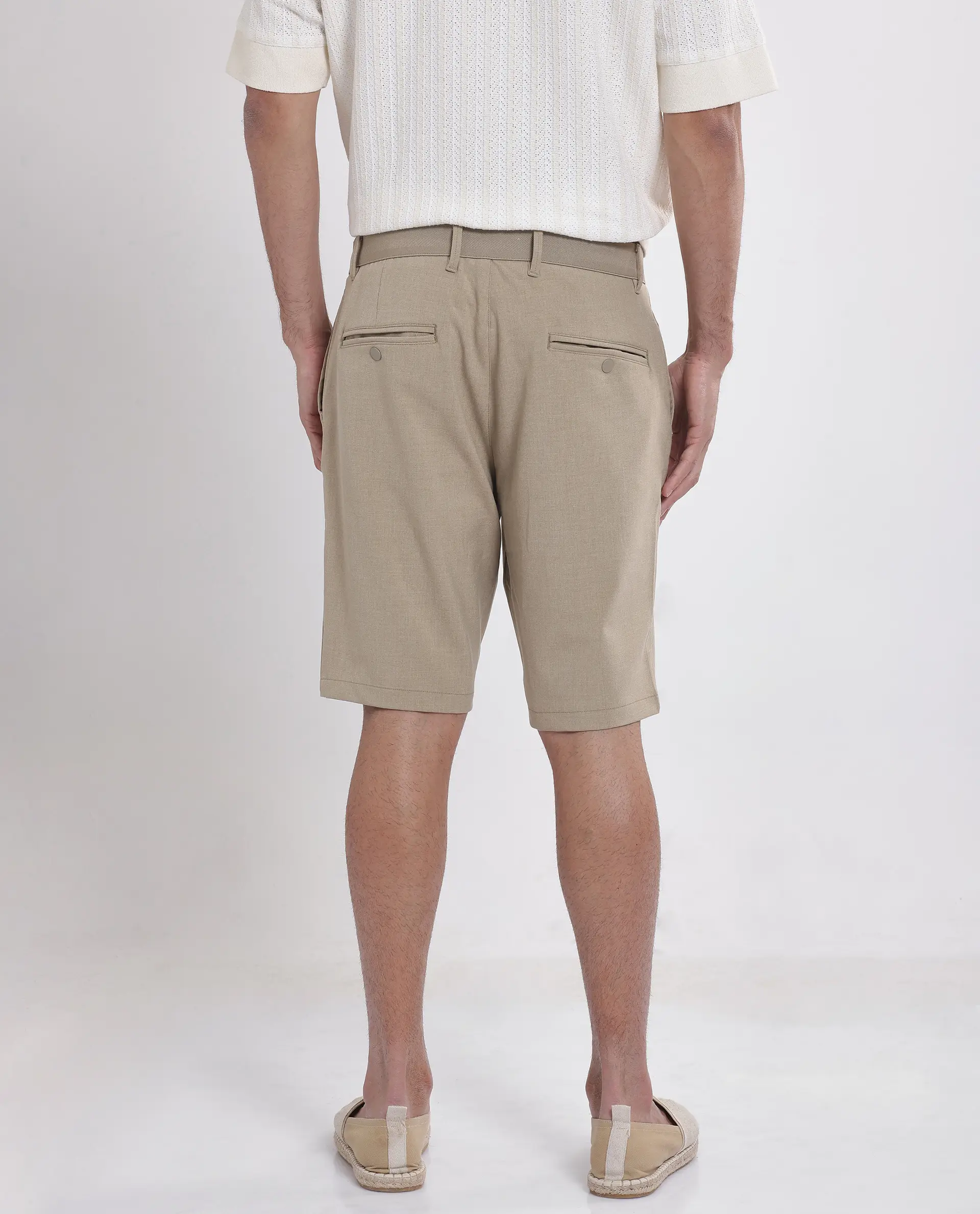 Rare Rabbit Men's Drivo Khaki Cotton Blend Plain Regular Fit Shorts - Image 4