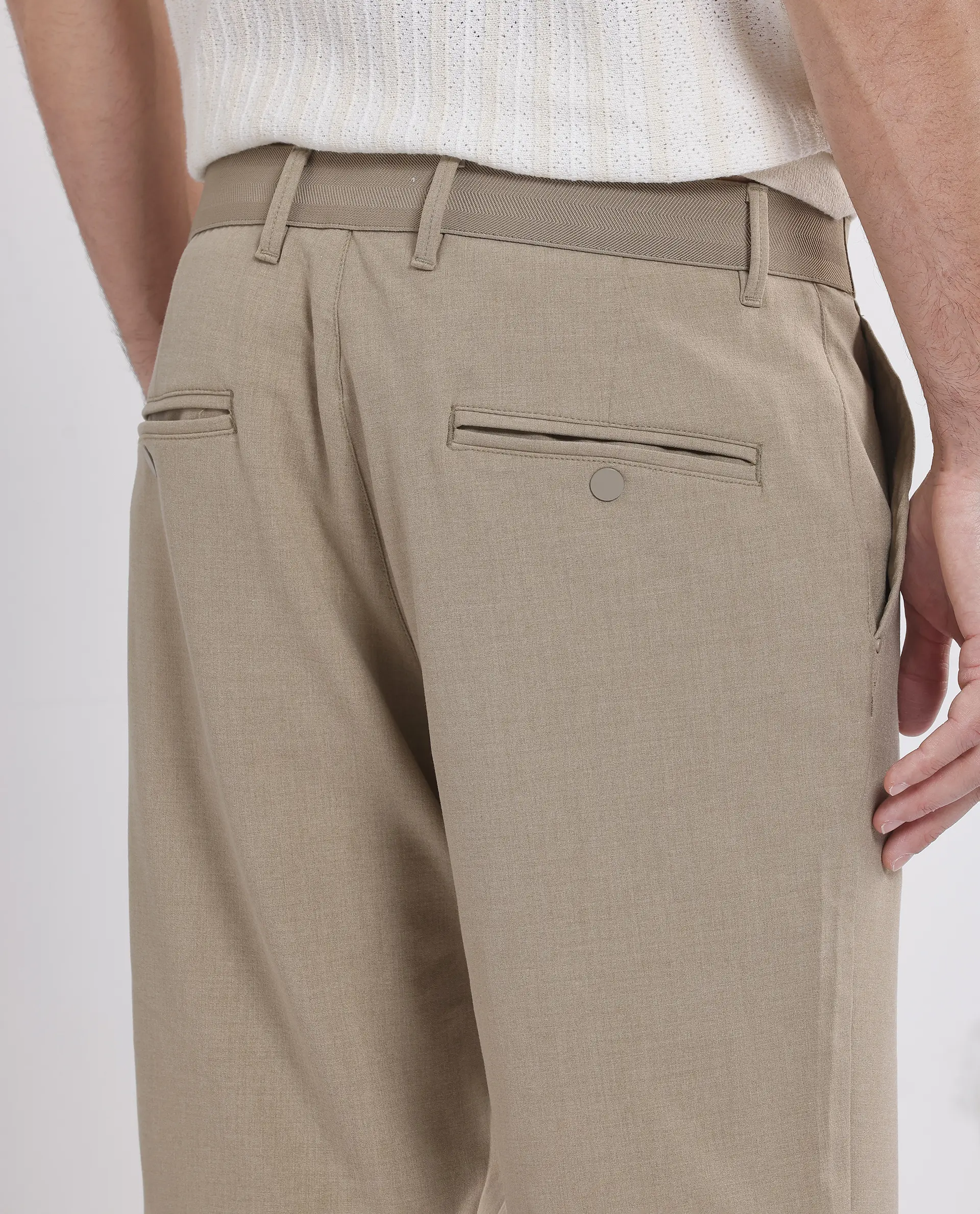 Rare Rabbit Men's Drivo Khaki Cotton Blend Plain Regular Fit Shorts - Image 7