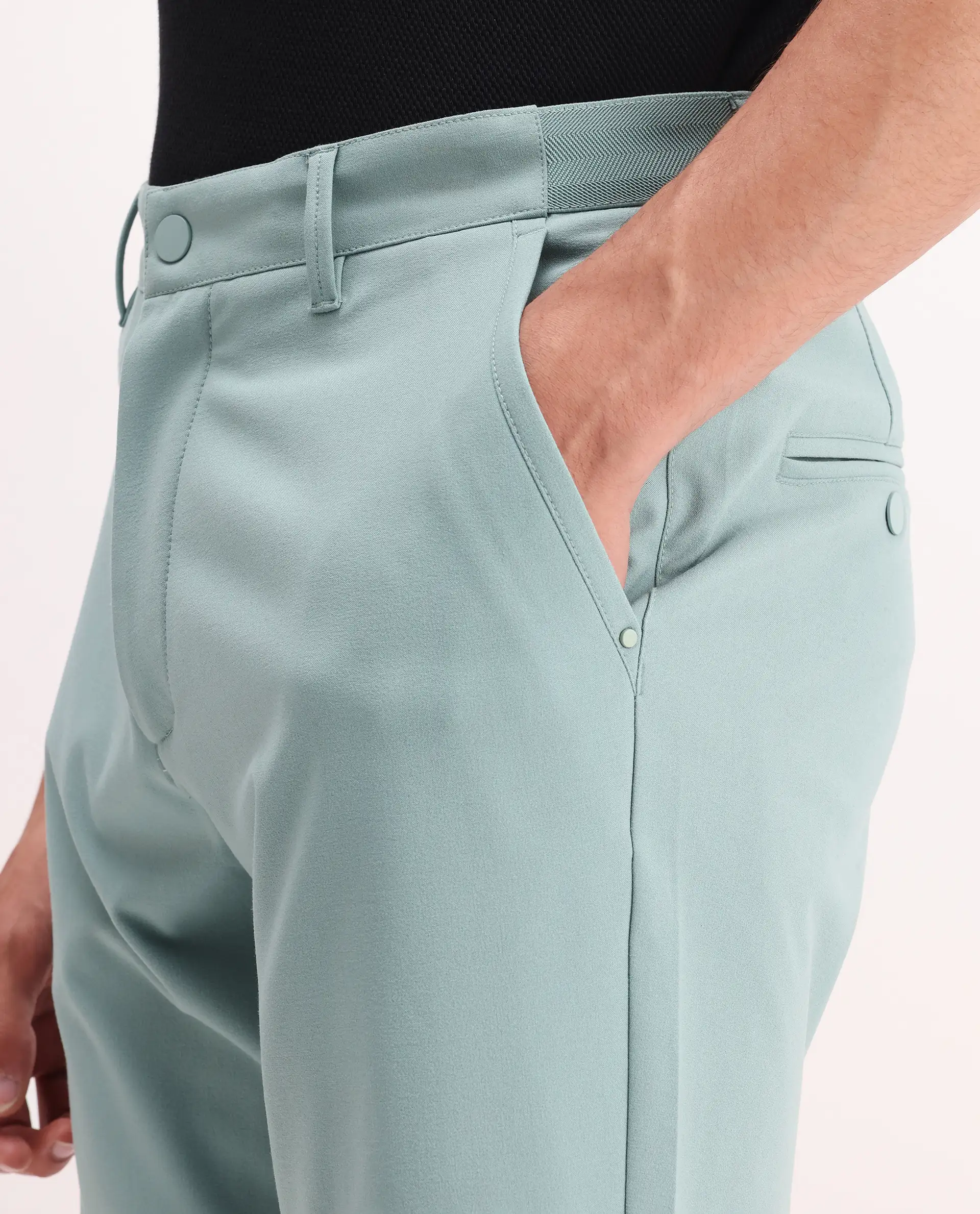 Rare Rabbit Men's Drivo Pastel Green Cotton Blend Plain Regular Fit Shorts - Image 4