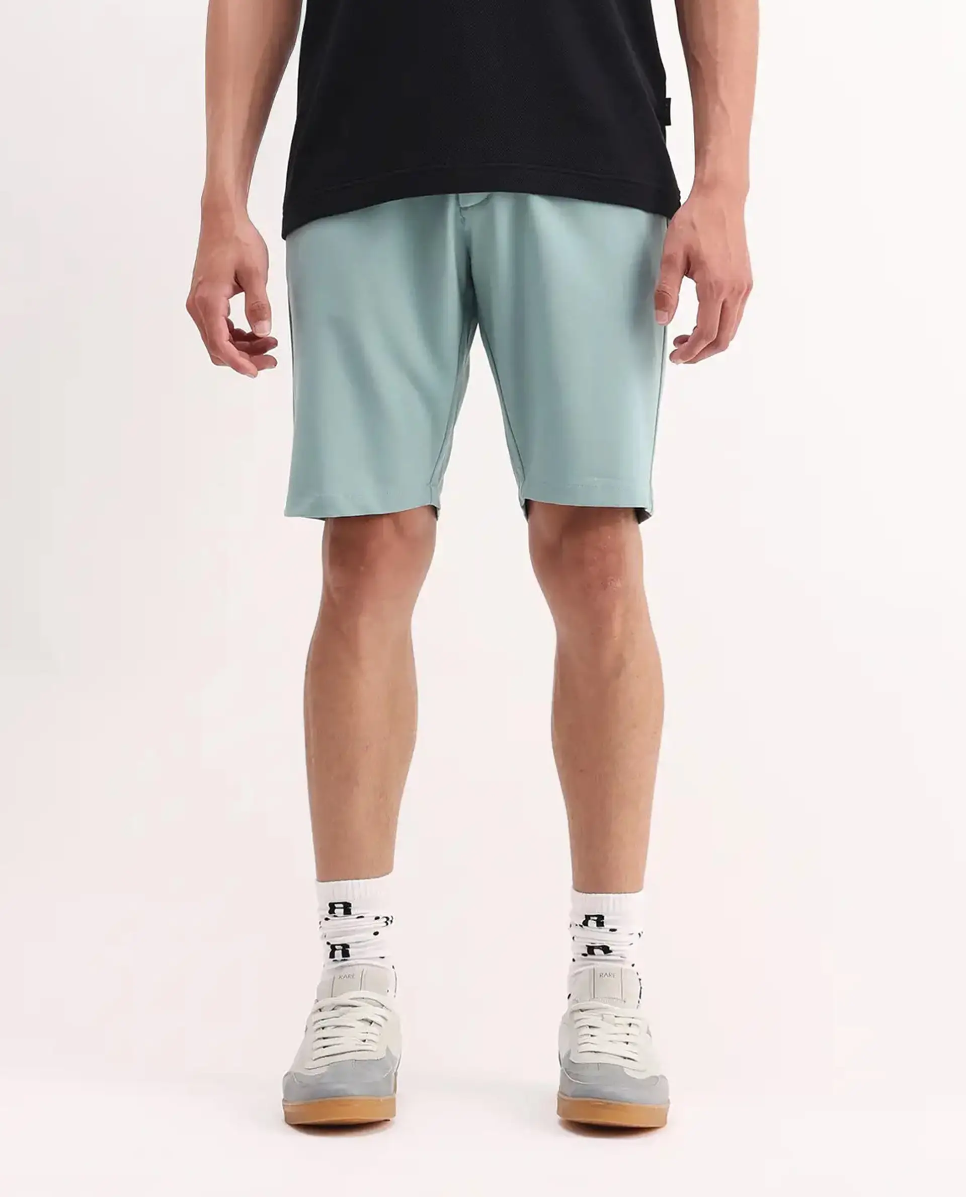 Rare Rabbit Men's Drivo Pastel Green Cotton Blend Plain Regular Fit Shorts - Image 9