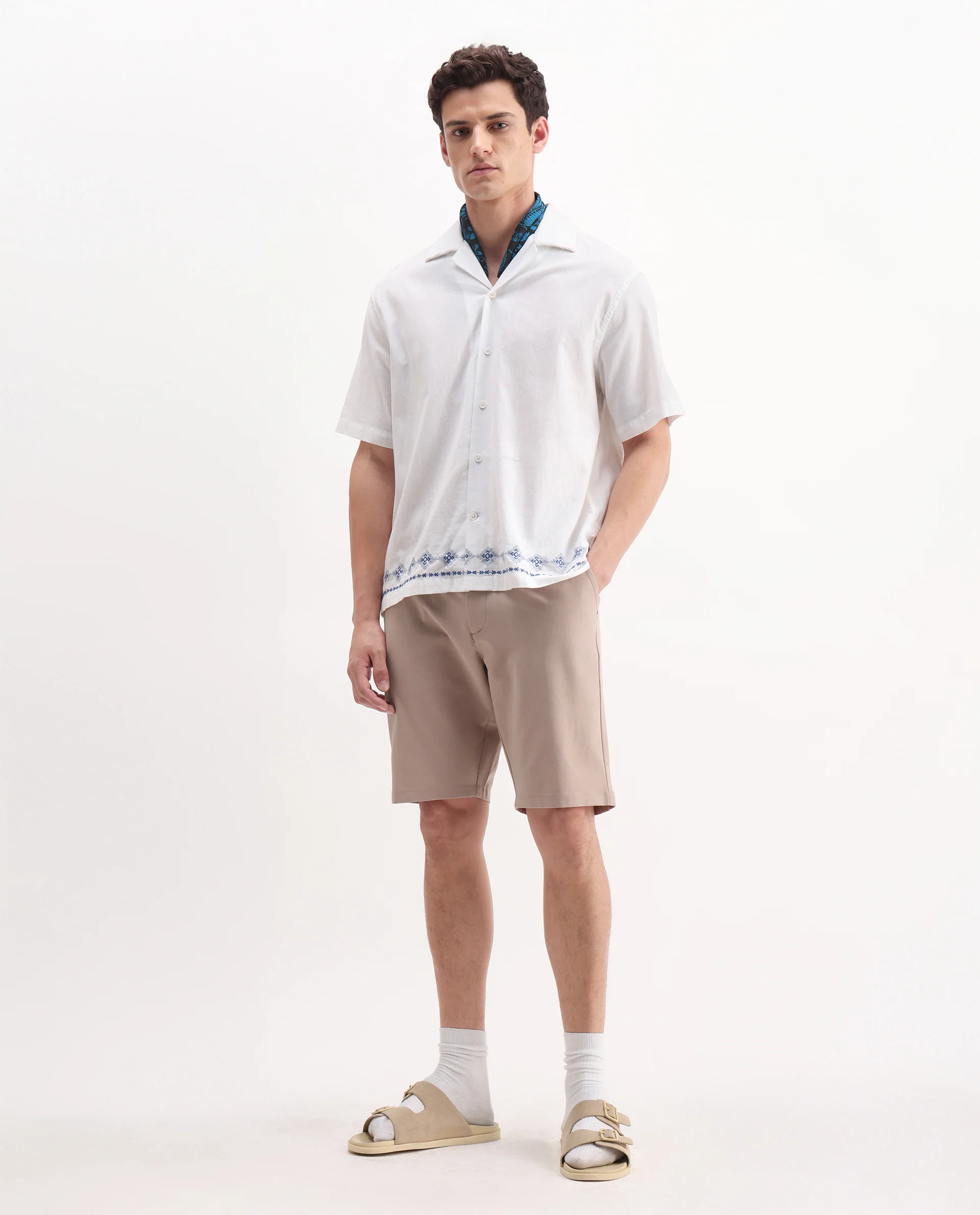 Rare Rabbit Men's Drivo Peach Cotton Blend Plain Regular Fit Shorts