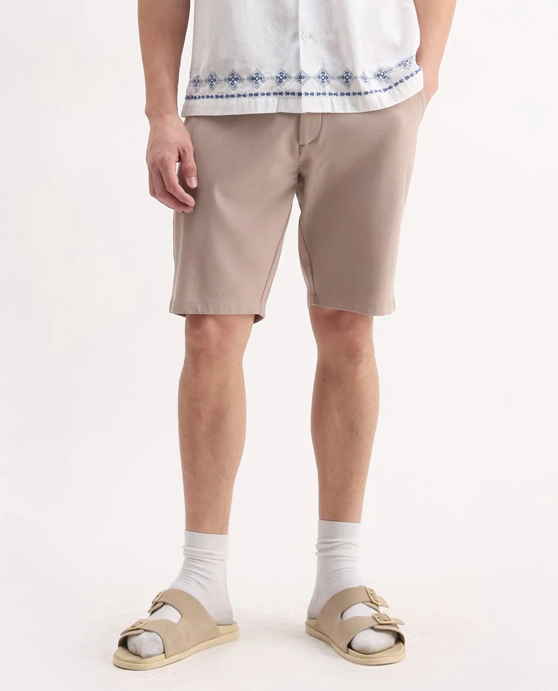 Rare Rabbit Men's Drivo Peach Cotton Blend Plain Regular Fit Shorts - Image 11