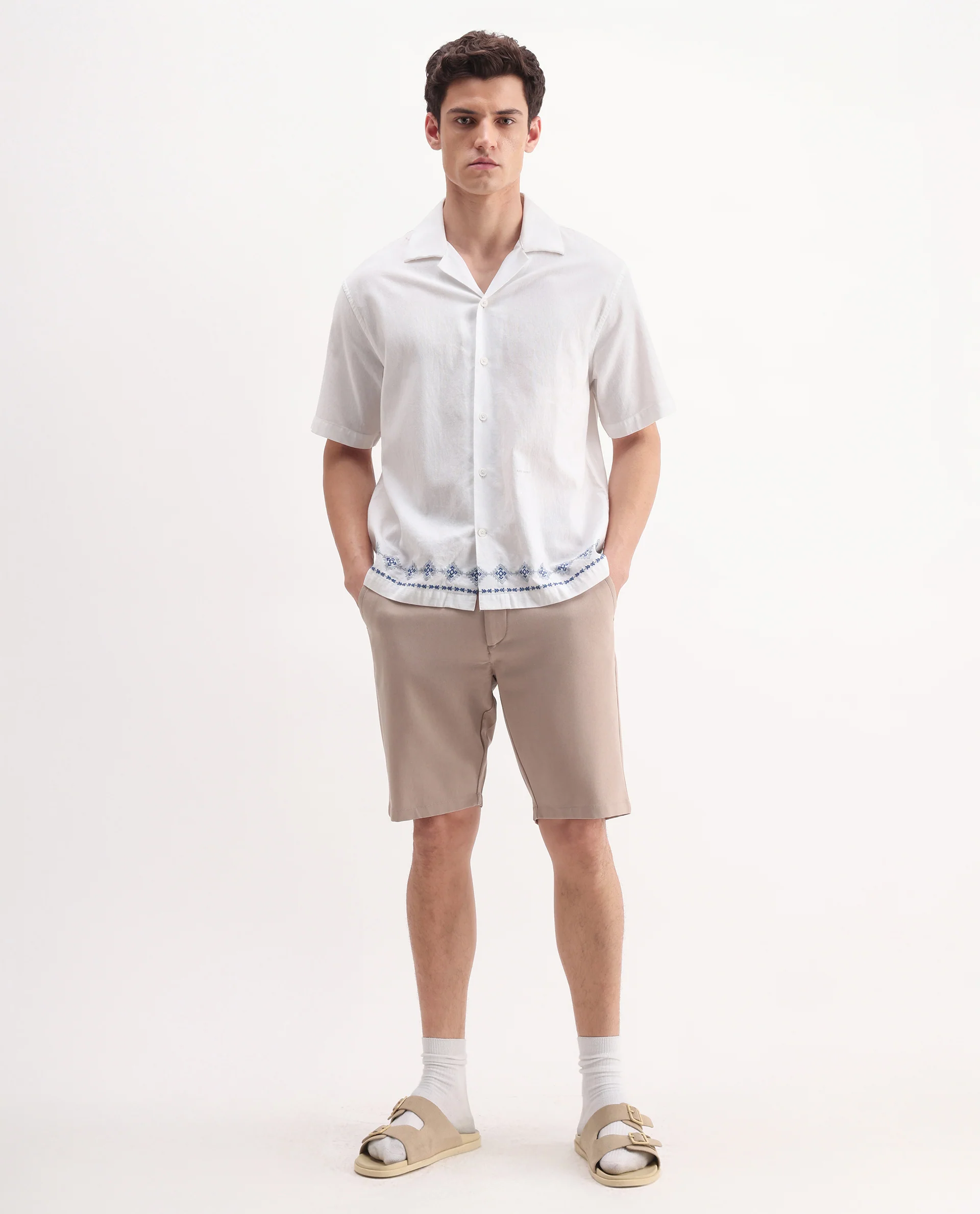 Rare Rabbit Men's Drivo Peach Cotton Blend Plain Regular Fit Shorts - Image 4