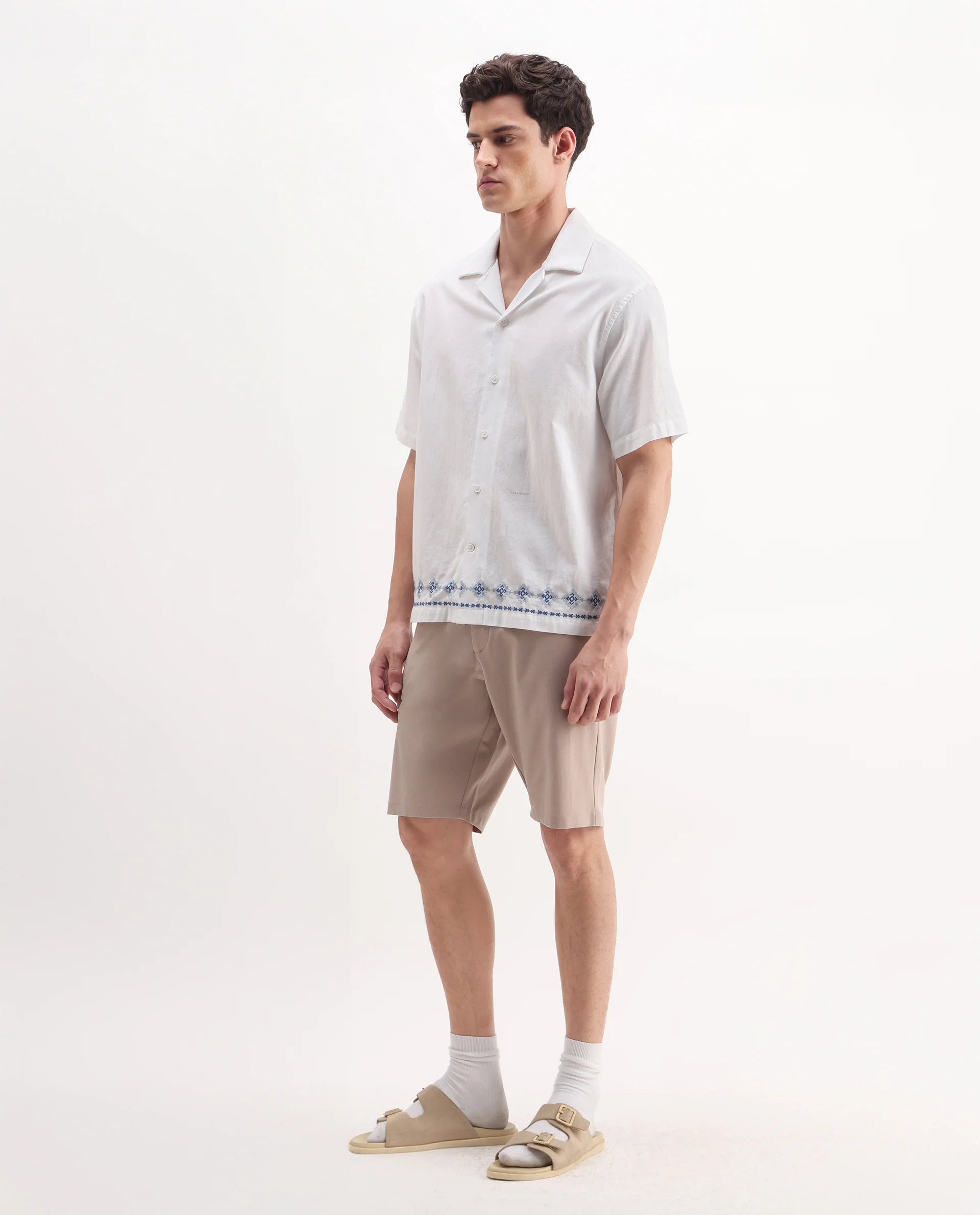 Rare Rabbit Men's Drivo Peach Cotton Blend Plain Regular Fit Shorts - Image 8
