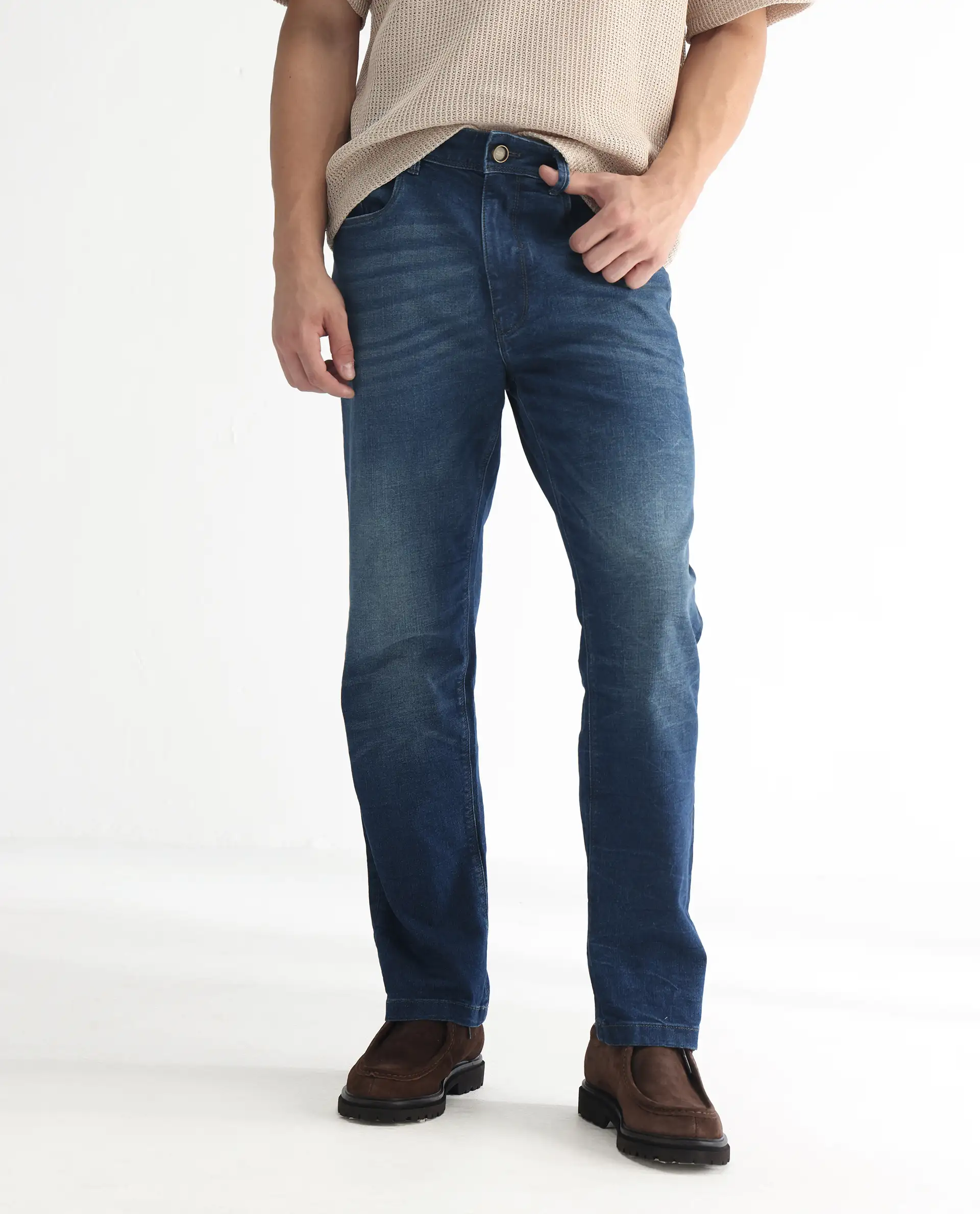 Rare Rabbit Men's Dunker Navy Cotton Plain Hawk Slim Fit Jeans - Image 2