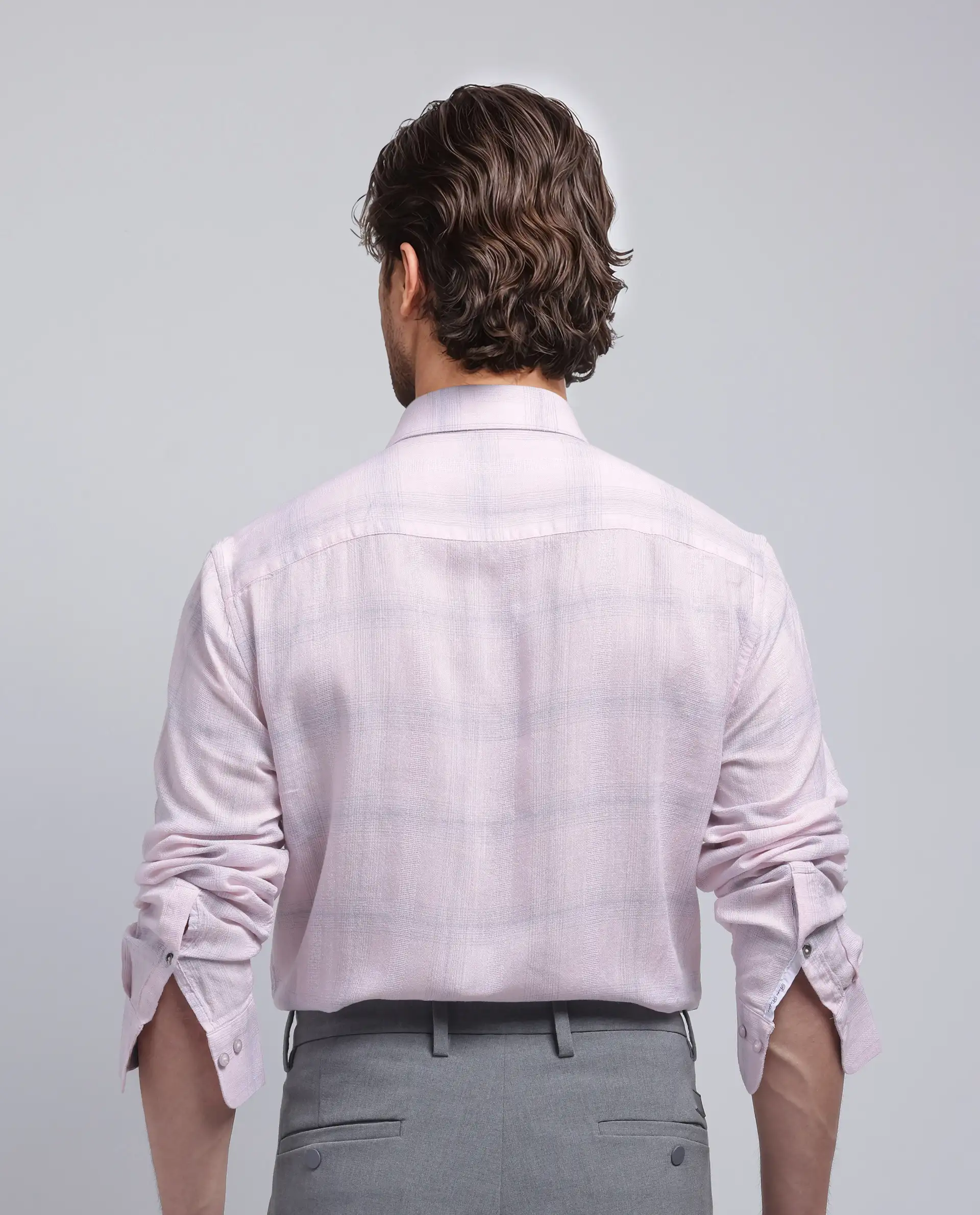 Rare Rabbit Men's Eamon Light Pink Linen Checked Print Regular Fit Full Sleeve Collared Shirt - Image 5