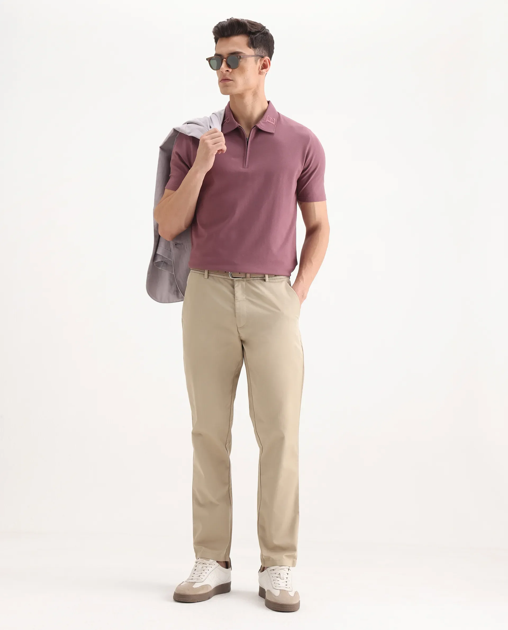 Rare Rabbit Men's Ebert Beige Cotton Plain Regular Fit Trouser