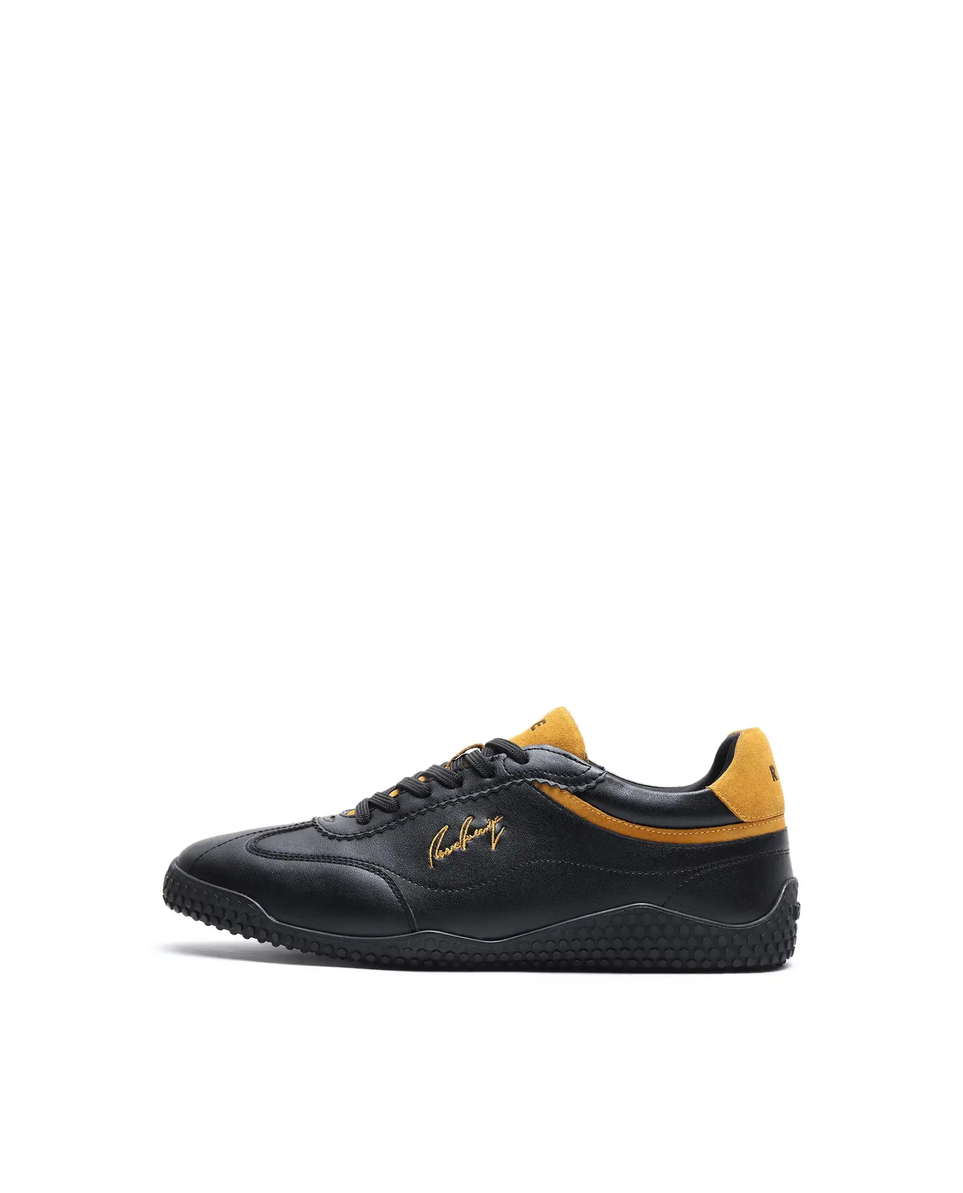 Rare Rabbit Men's Echo Black Micro Leather Sneaker