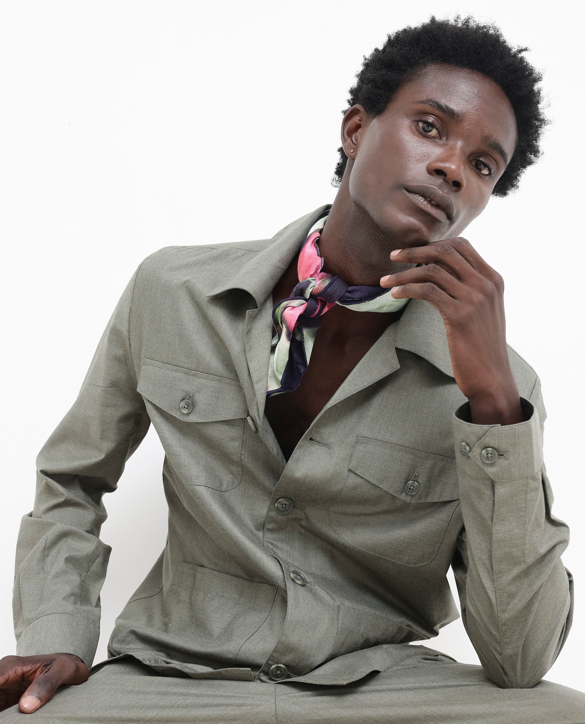 Rare Rabbit Men's Echos Light Olive Cotton Plain Relaxed Fit Full Sleeve Lapel Neck Jacket