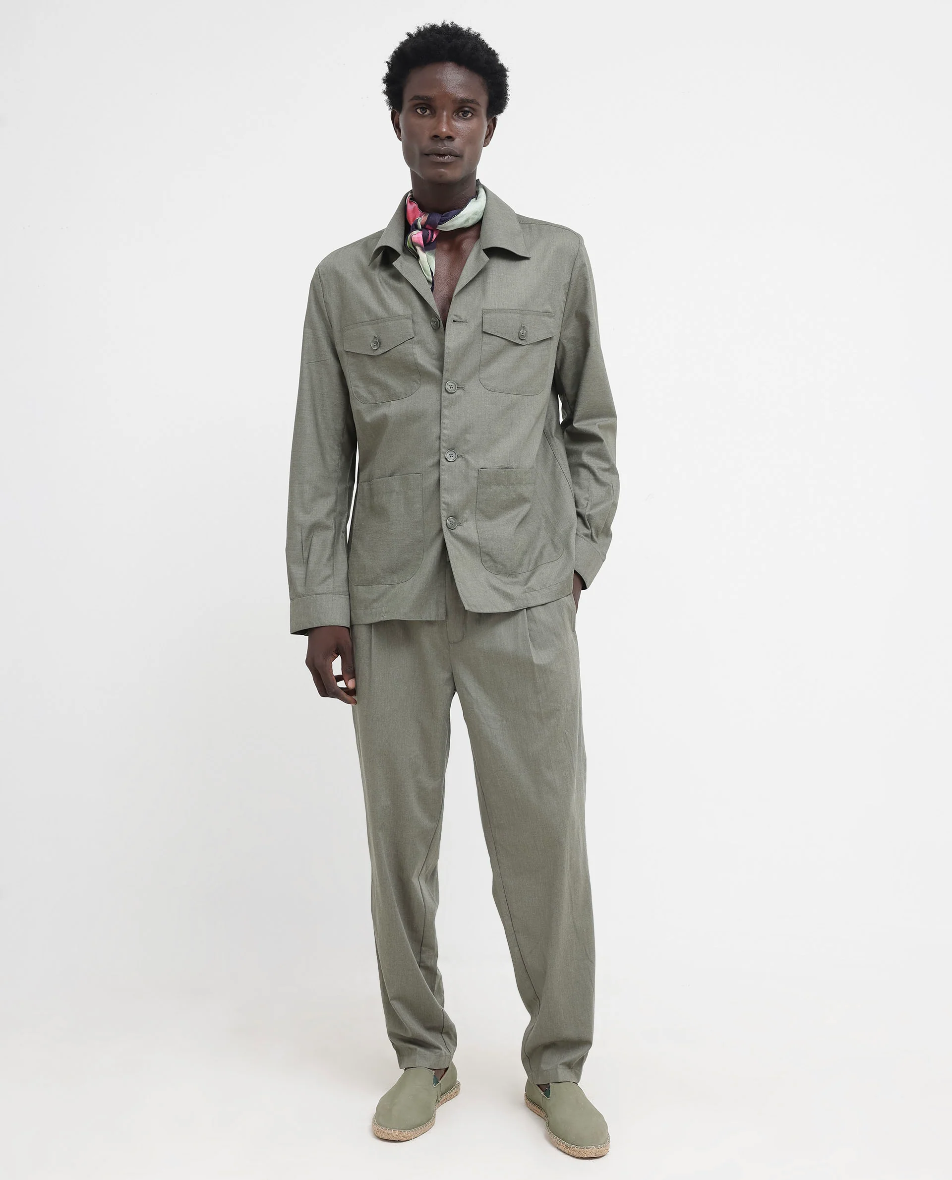 Rare Rabbit Men's Echos Light Olive Cotton Plain Relaxed Fit Full Sleeve Lapel Neck Jacket - Image 2