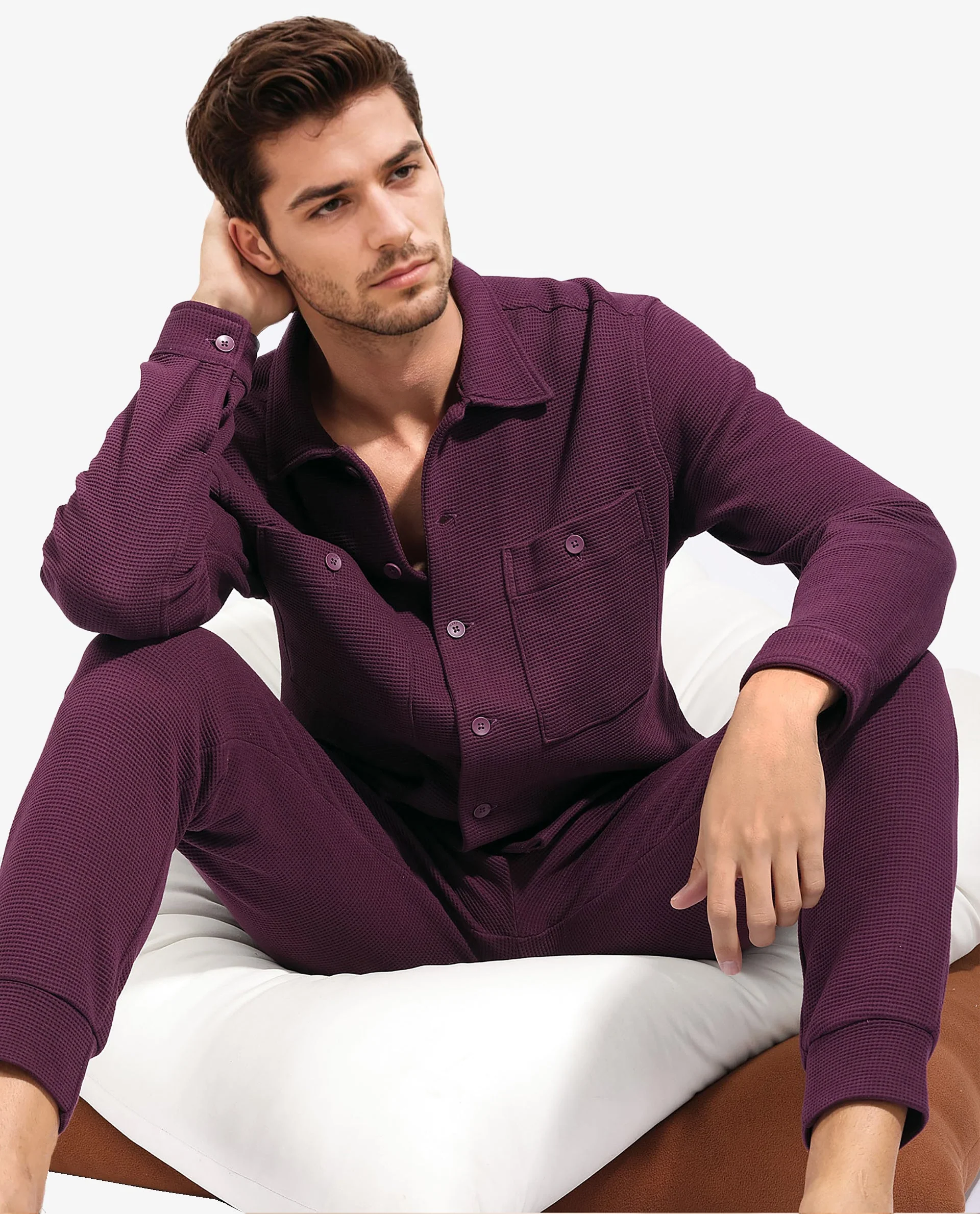 Rare Rabbit Men's Elric Dark Purple Cotton Plain Regular Fit Full Sleeve Spread Collar Jacket