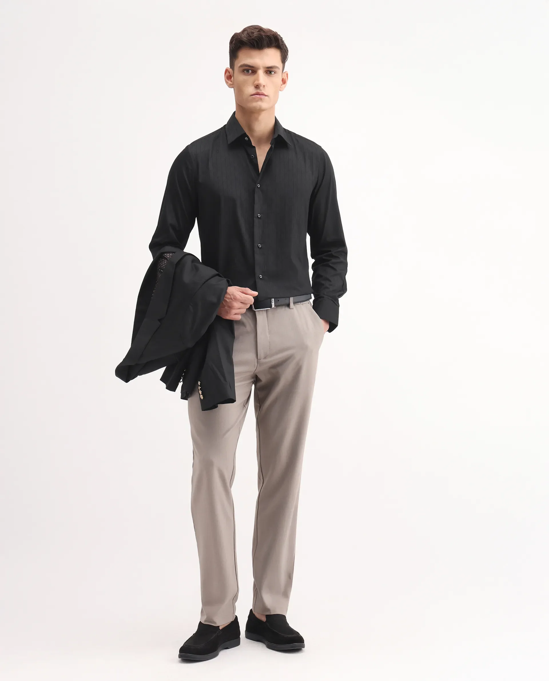 Rare Rabbit Men's Embon Black Cotton Jacquard Regular Fit Full Sleeve Collared Shirt - Image 2