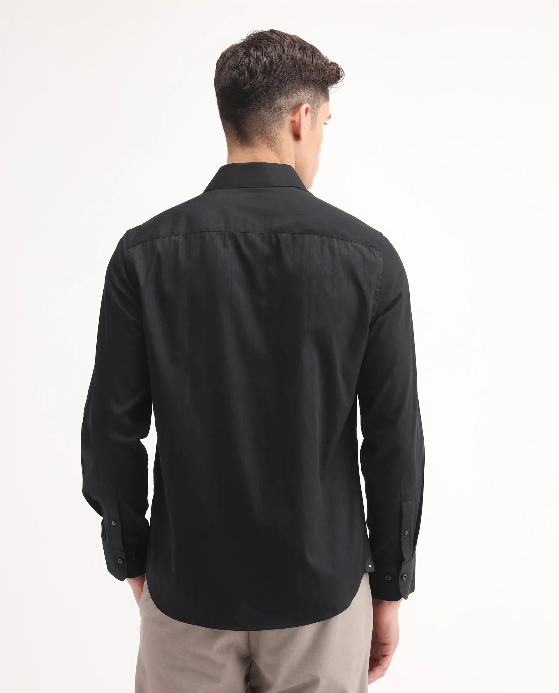 Rare Rabbit Men's Embon Black Cotton Jacquard Regular Fit Full Sleeve Collared Shirt - Image 6