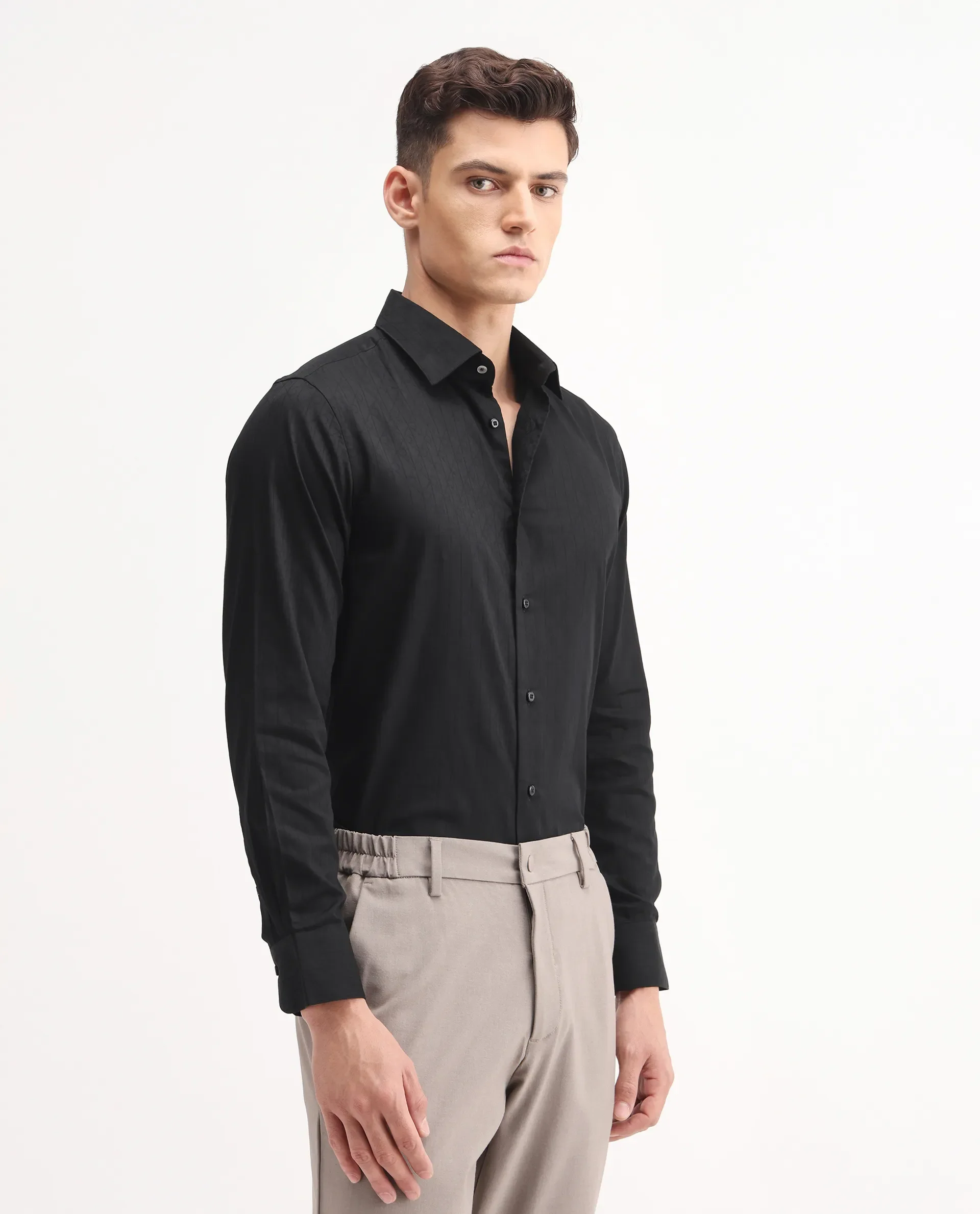 Rare Rabbit Men's Embon Black Cotton Jacquard Regular Fit Full Sleeve Collared Shirt - Image 8