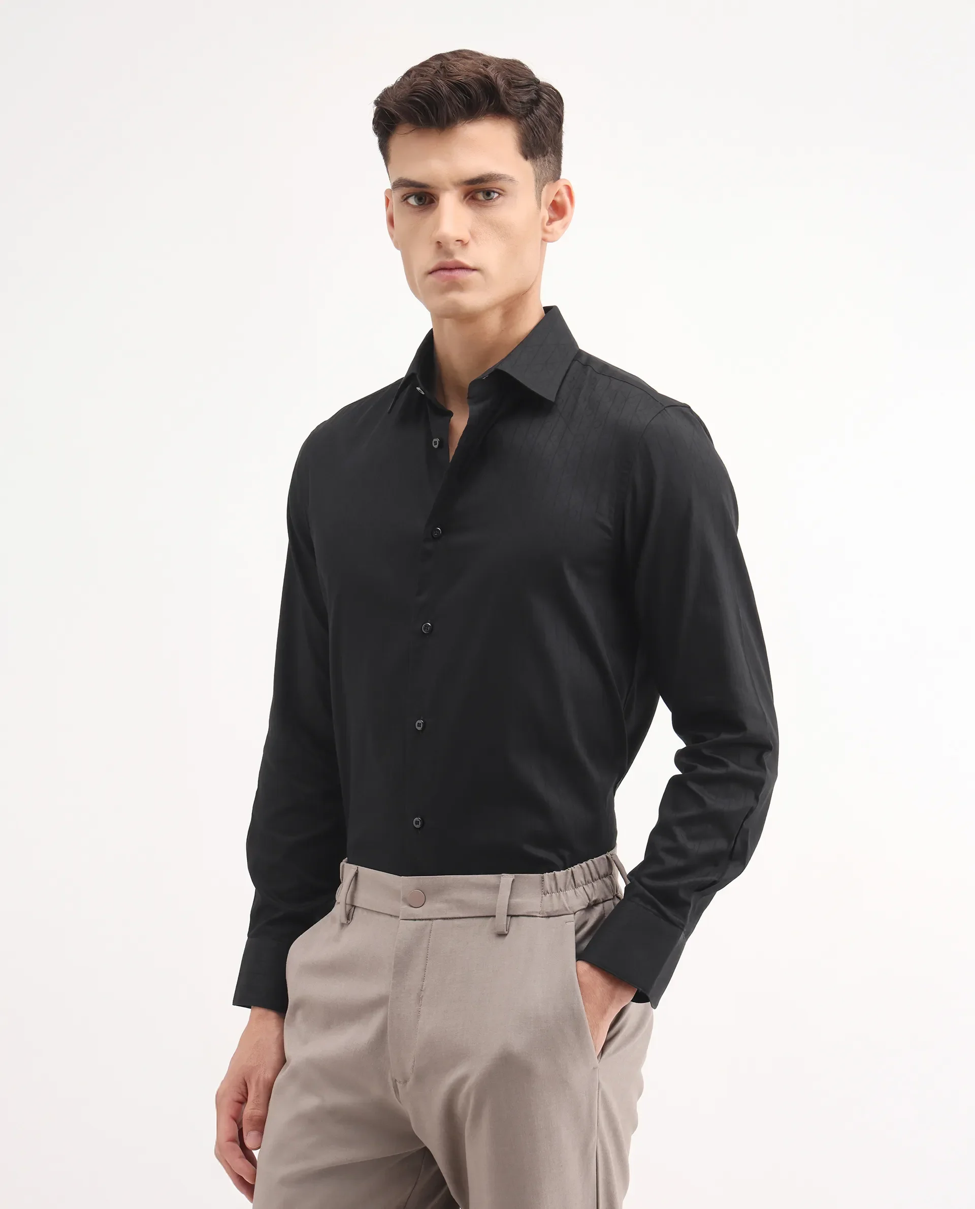 Rare Rabbit Men's Embon Black Cotton Jacquard Regular Fit Full Sleeve Collared Shirt - Image 9