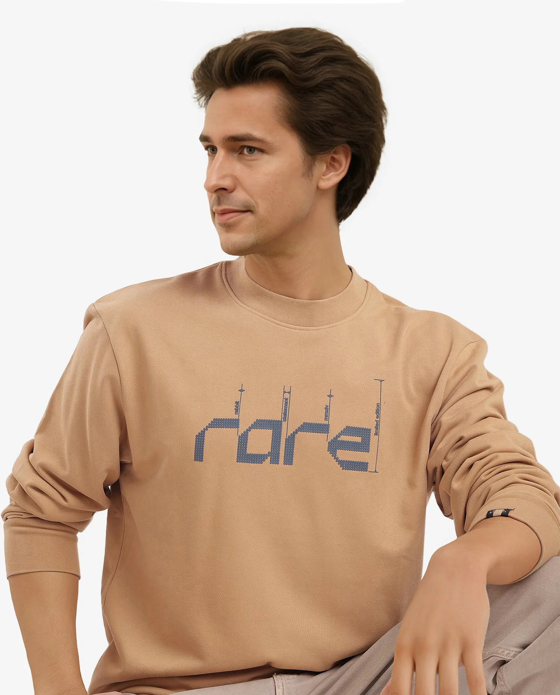 Rare Rabbit Men's Emry Mustard Cotton Blend Graphic Print Regular Fit Full Sleeve Crew Neck Sweatshirt - Image 5